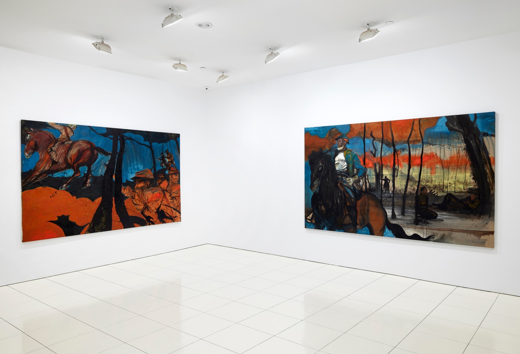 Installation view, Chaz Guest: Memories of Warriors, Vito Schnabel Gallery, New York, NY, 2022; Artworks © Chaz Guest; Photo by Argenis Apolinario; Courtesy the artist and Vito Schnabel Gallery