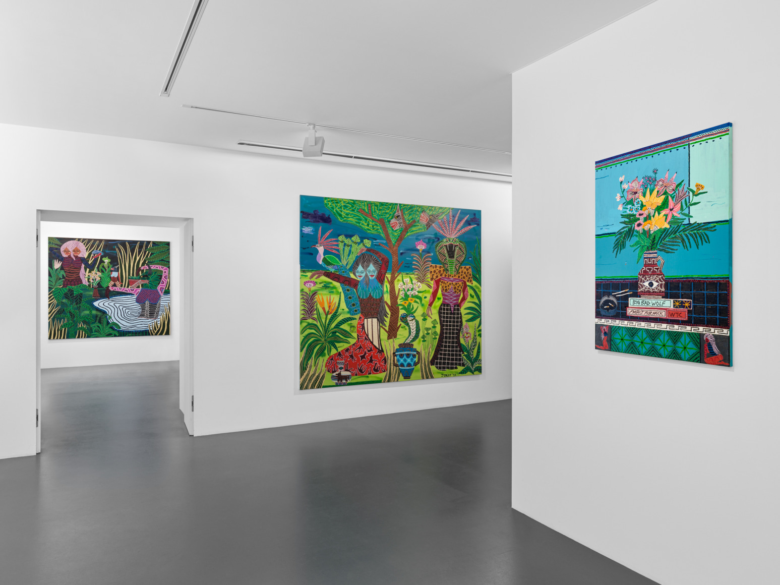 Installation view of Jordy Kerwick: So Many Sheep, So Few Wolves, Vito Schnabel Gallery, St. Moritz, July 18 – September 3, 2023; Artworks © Jordy Kerwick; Photo by Stefan Altenburger; Courtesy the artist and Vito Schnabel Gallery