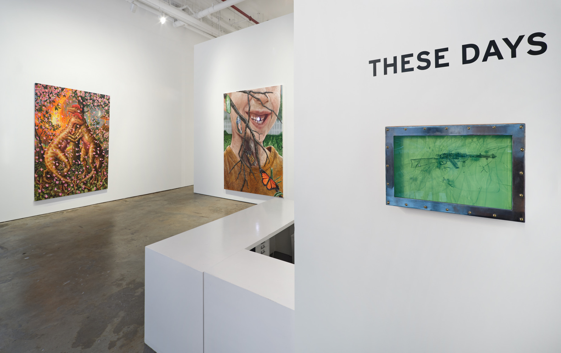 Installation view, These Days, Vito Schnabel Gallery, New York, NY, 2023; Artworks © Thomas Woodruff © Trey Abdella © Vahakn Arslanian; Photo by Argenis Apolinario; Courtesy the artists and Vito Schnabel Gallery