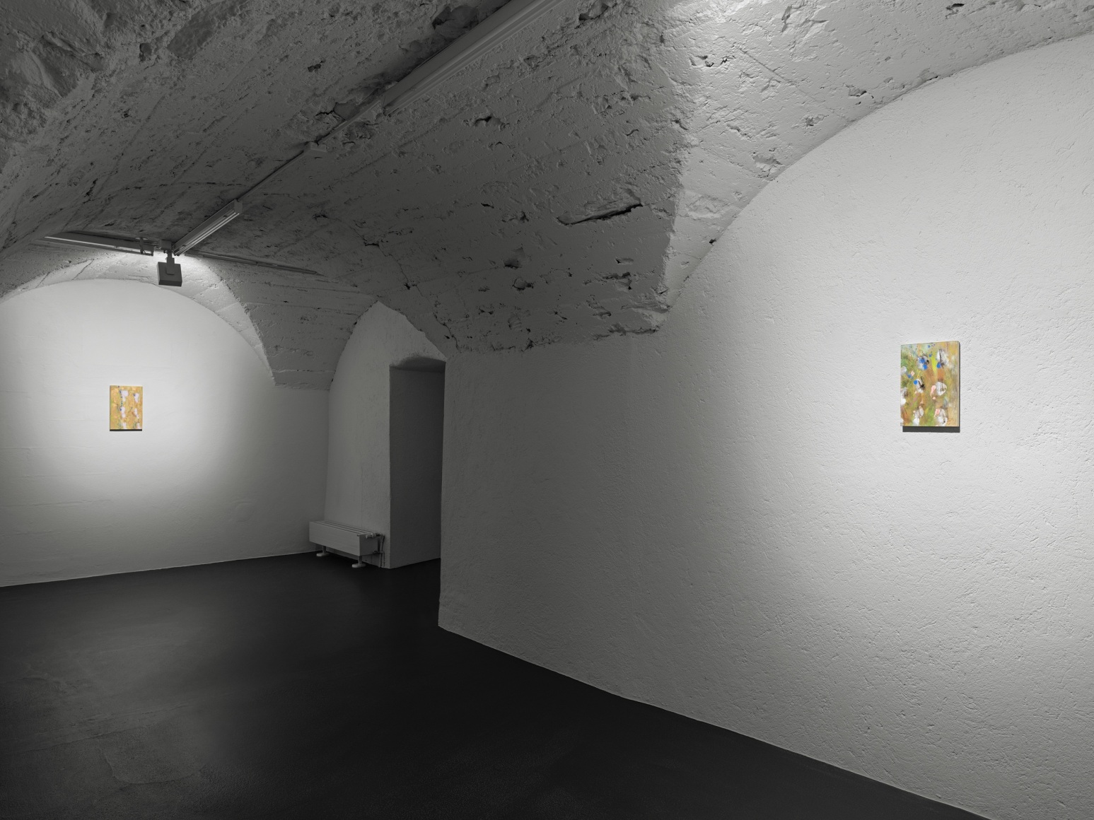 Ground floor installation view of Caitlin Lonegan's show "Blue Window" in St. Moritz, Switzerland