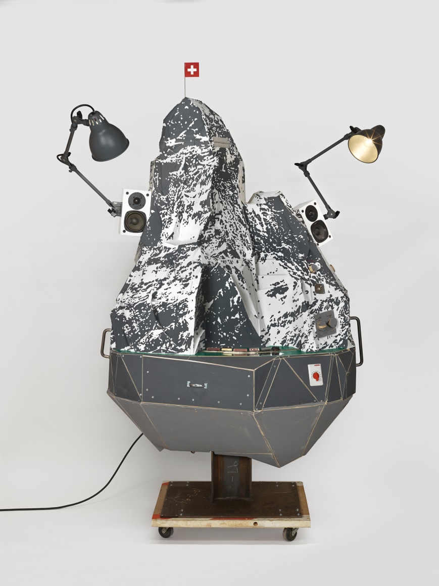 swiss alps sculpture with lights and speaks attached