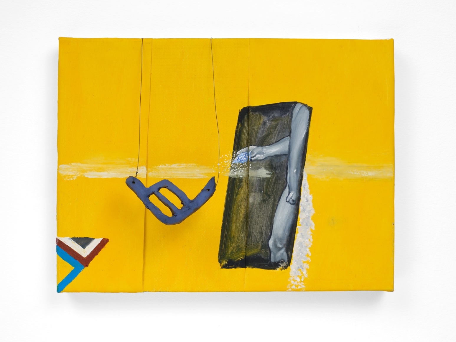 yellow painting with hanging ceramic element