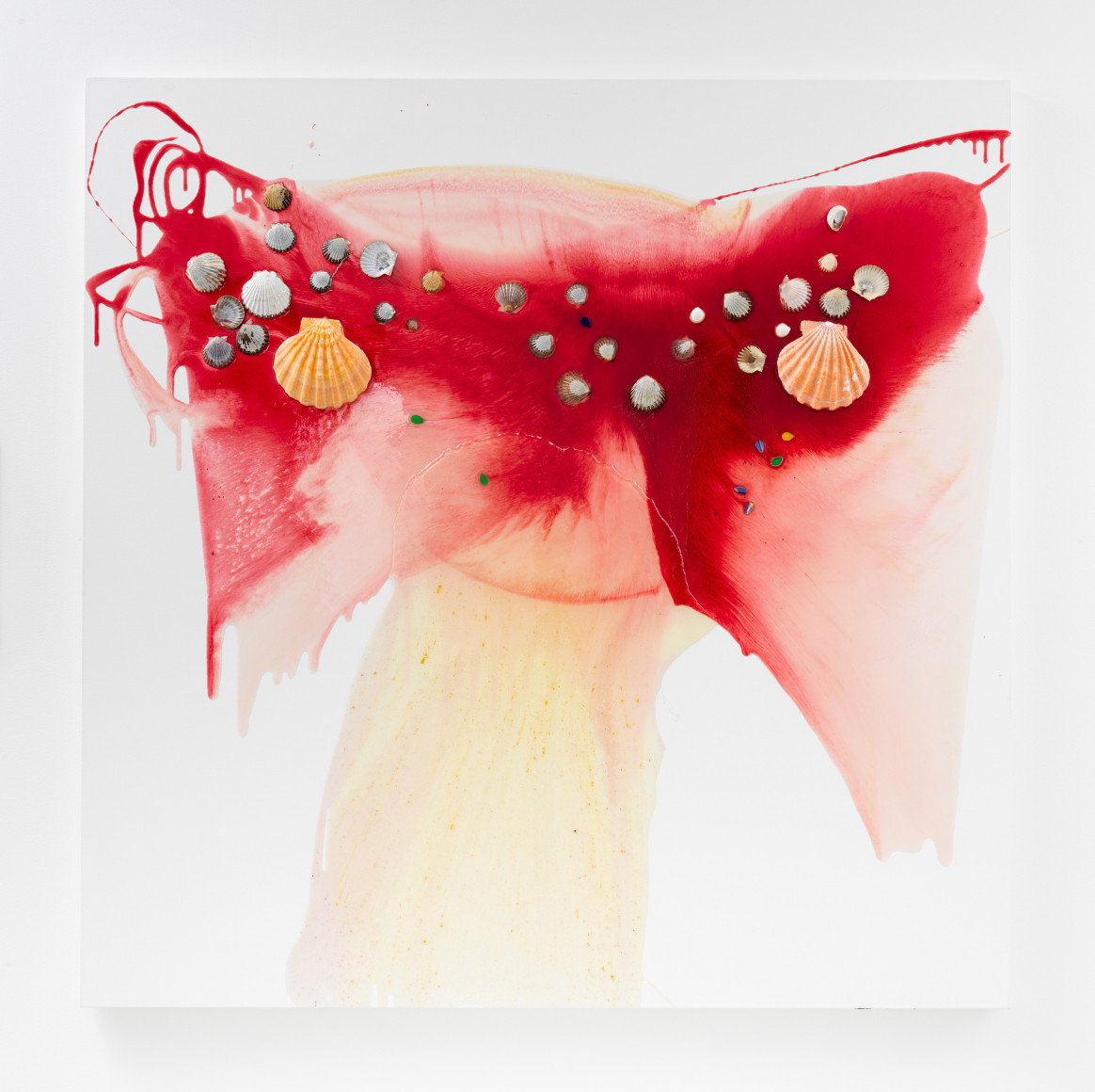 Abstract painting in red with mixed media by Helen Marden