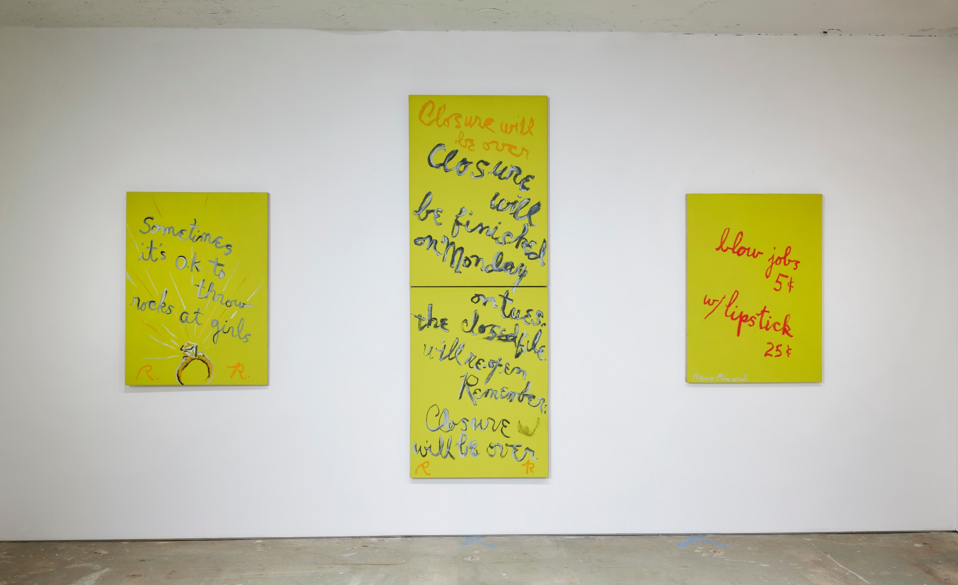 Installation view, Rene Ricard:&nbsp;Growing Up in America, Vito Schnabel&nbsp;Gallery, New York, NY, 2021; Artworks &copy; Estate of Rene Ricard; Photo by Argenis Apolinario; Courtesy the estate of Rene Ricard and Vito Schnabel Gallery