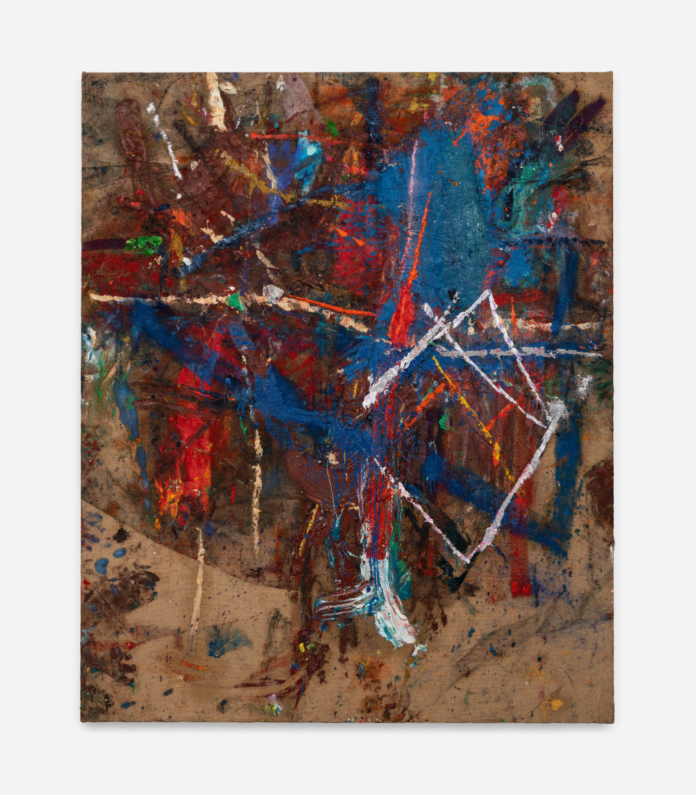 An abstract painting on jute by Spencer Lewis
