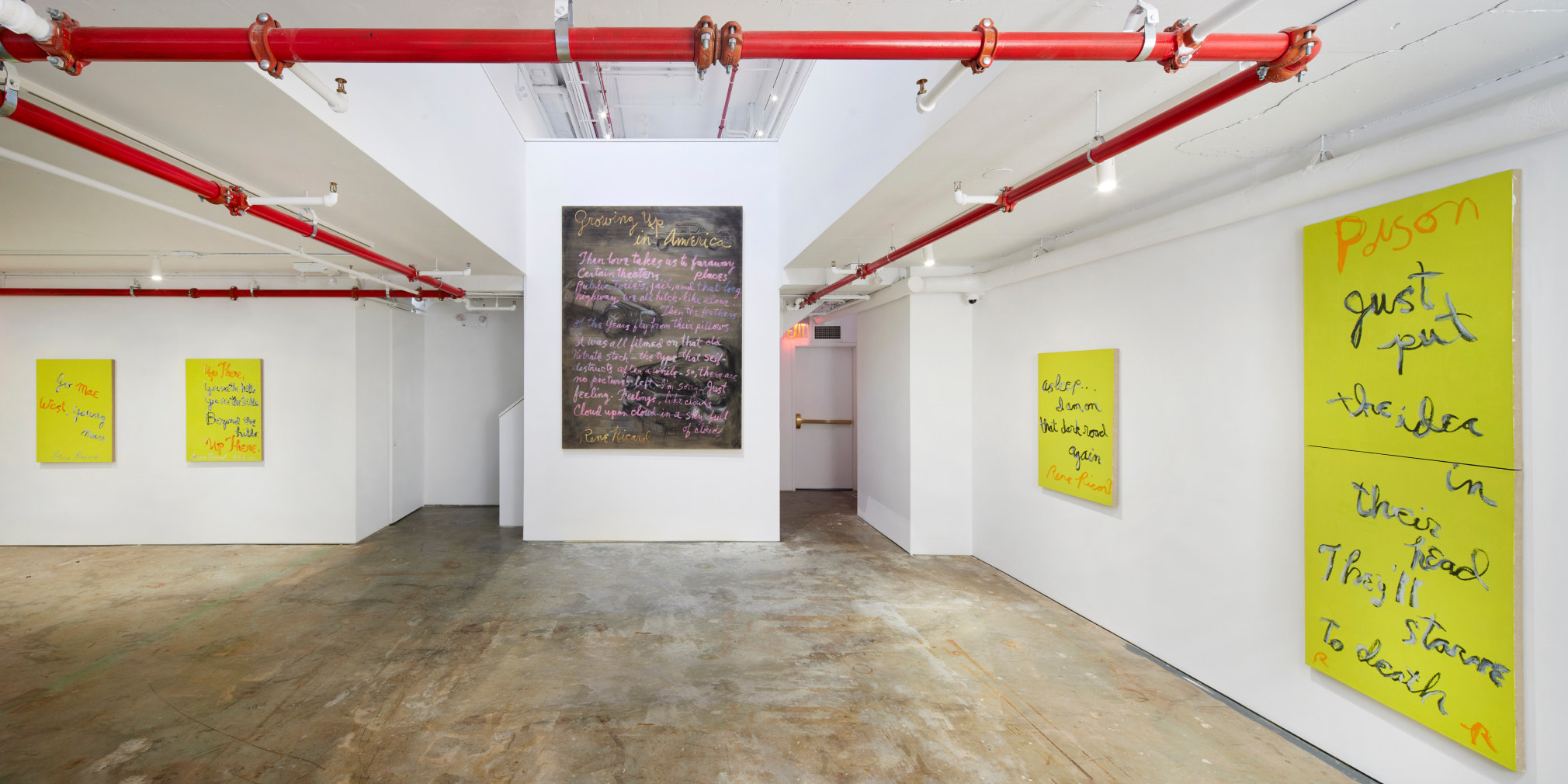 Installation view, Rene Ricard:&nbsp;Growing Up in America, Vito Schnabel&nbsp;Gallery, New York, NY, 2021; Artworks &copy; Estate of Rene Ricard; Photo by Argenis Apolinario; Courtesy the estate of Rene Ricard and Vito Schnabel Gallery