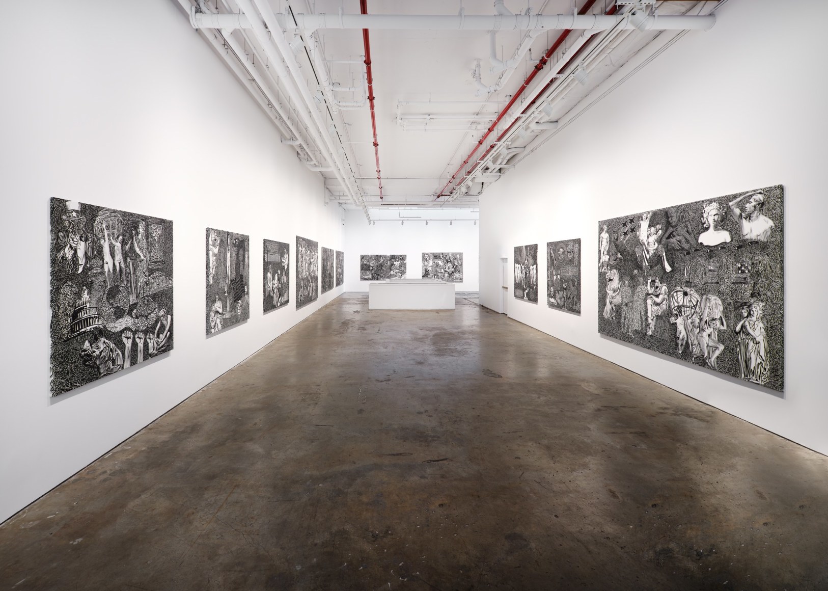 installation view in a gallery of Stefan Bondell paintings