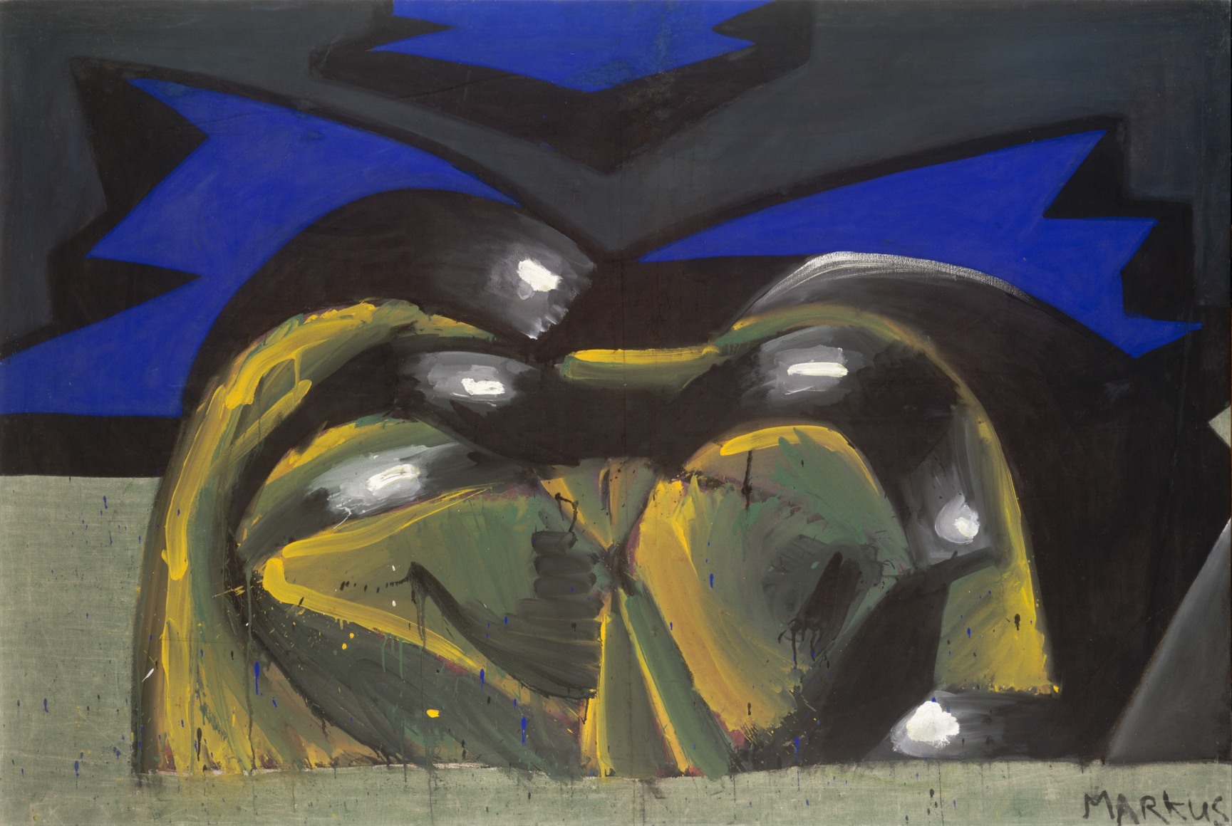 blue and yellow and black gray abstract