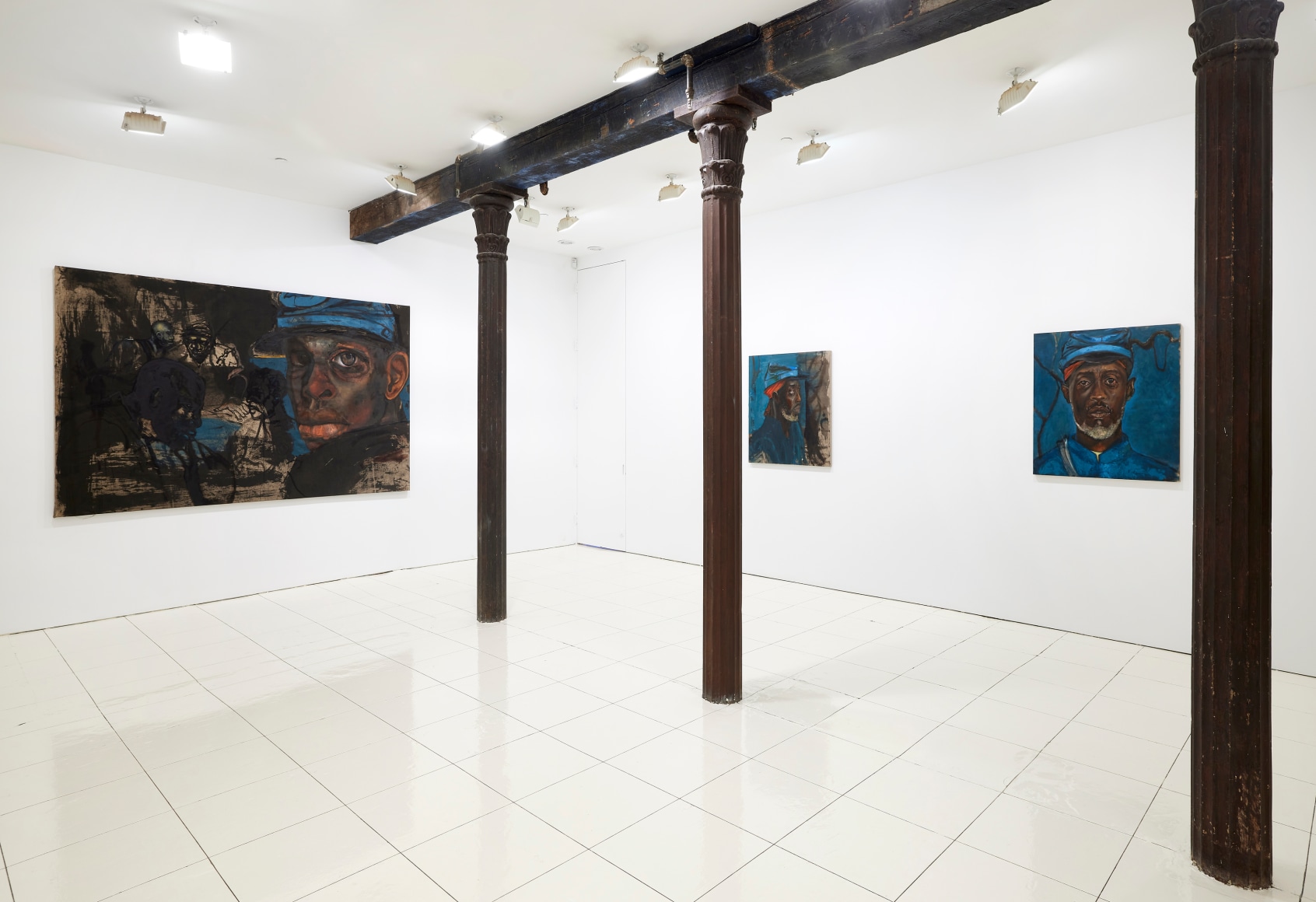 Installation view, Chaz Guest: Memories of Warriors, Vito Schnabel Gallery, New York, NY, 2022; Artworks © Chaz Guest; Photo by Argenis Apolinario; Courtesy the artist and Vito Schnabel Gallery