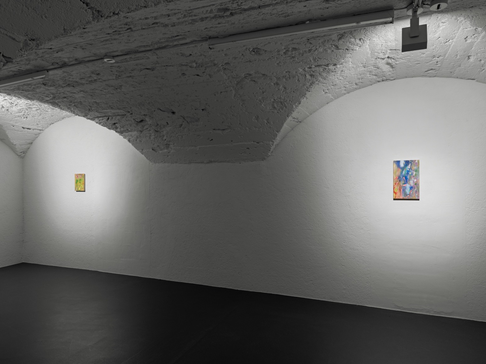 Ground floor installation view of Caitlin Lonegan's show "Blue Window" in St. Moritz, Switzerland