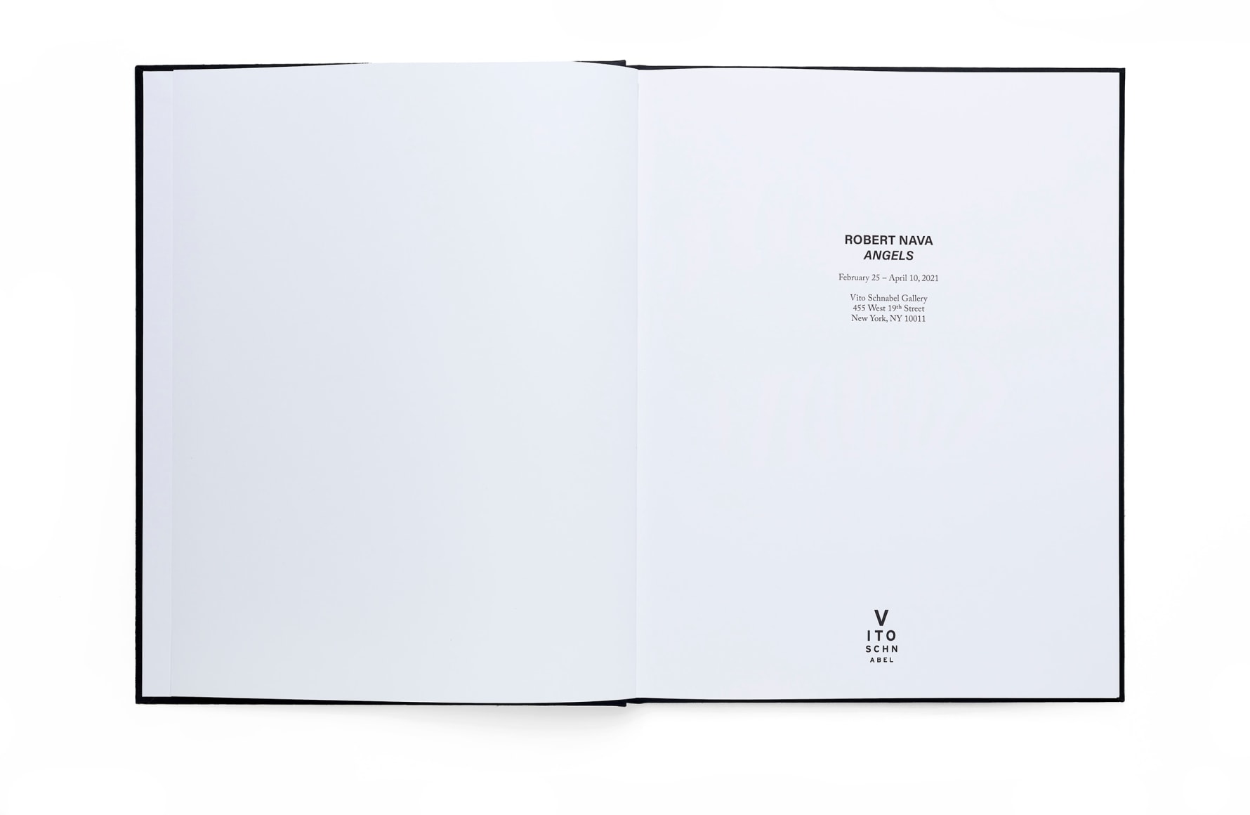 A photo of the catalogue for Robert Nava's exhibition &quot;Angels&quot;