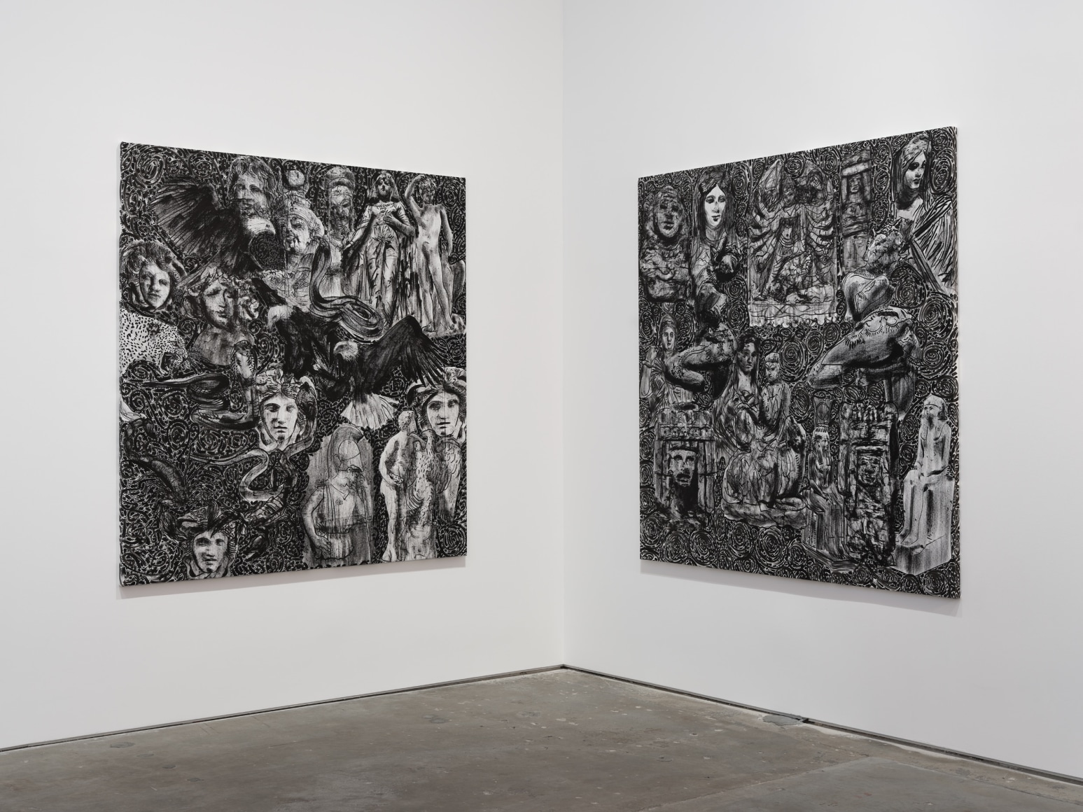 installation view in a gallery of Stefan Bondell paintings