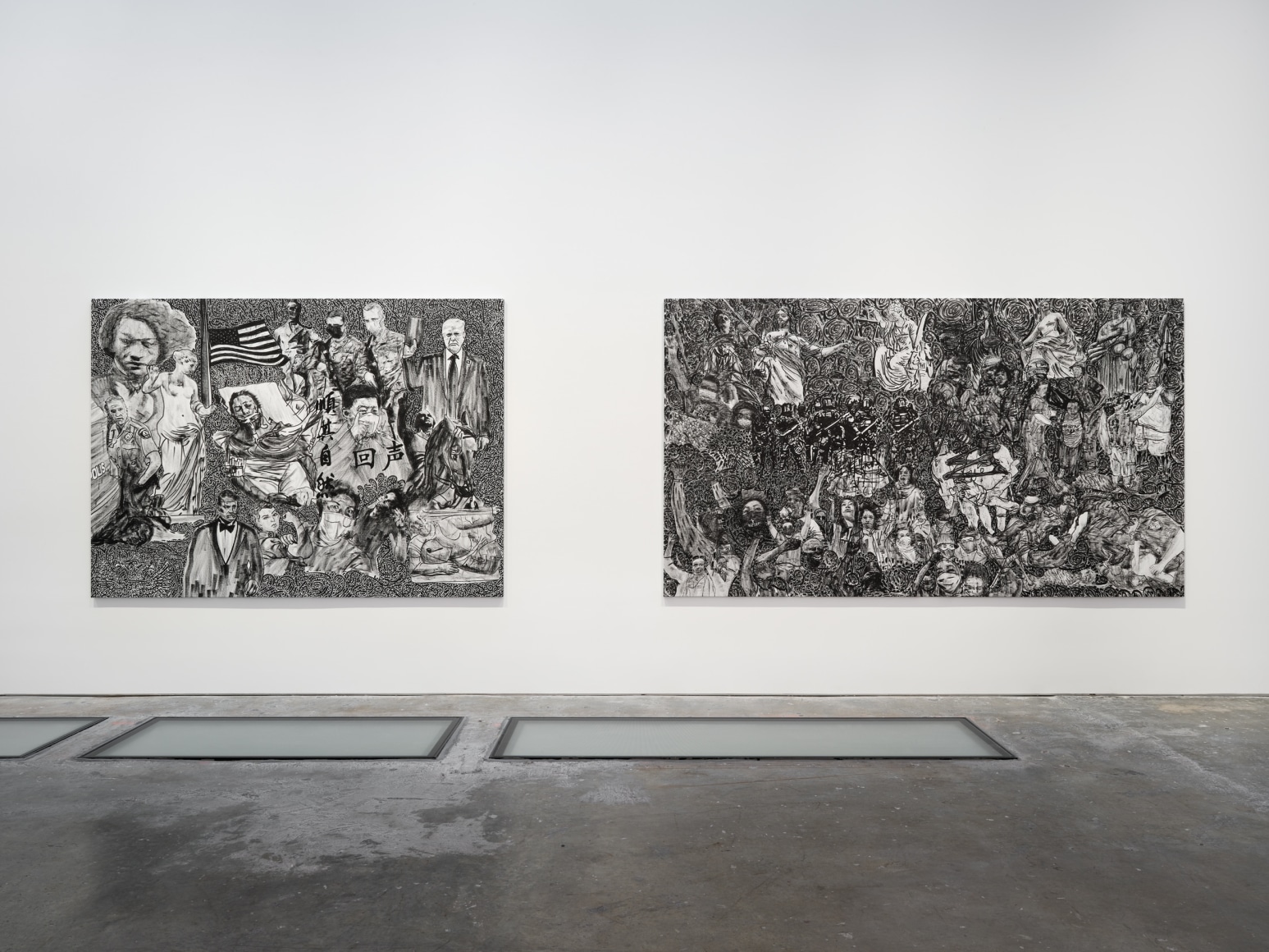 installation view in a gallery of Stefan Bondell paintings