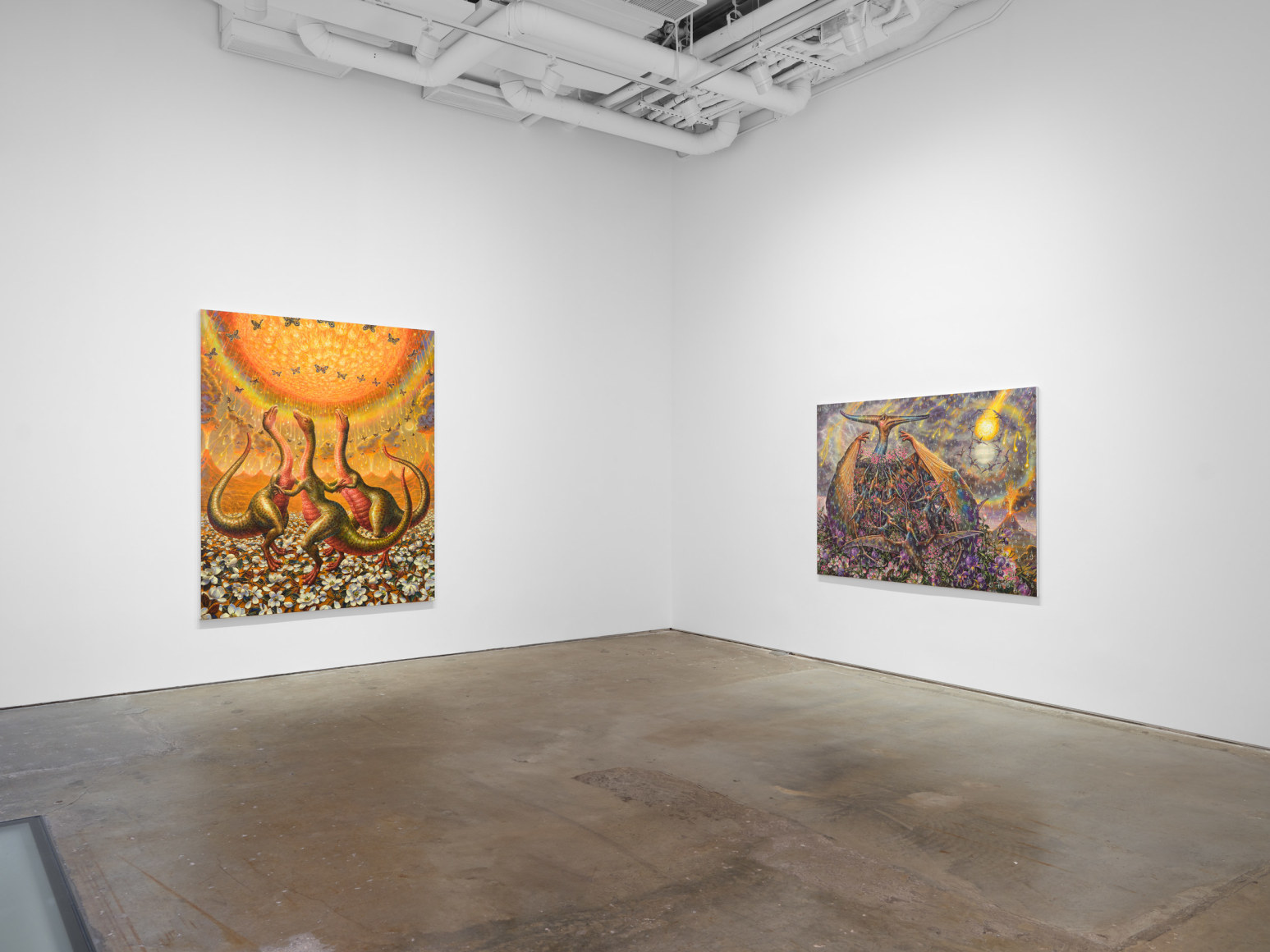 Installation view, Thomas Woodruff: The Dinosaur Variations , Vito Schnabel Gallery, New York, NY, 2024; Artworks &copy; Thomas Woodruff; Photo by Argenis Apolinario; Courtesy the artist and Vito Schnabel Gallery