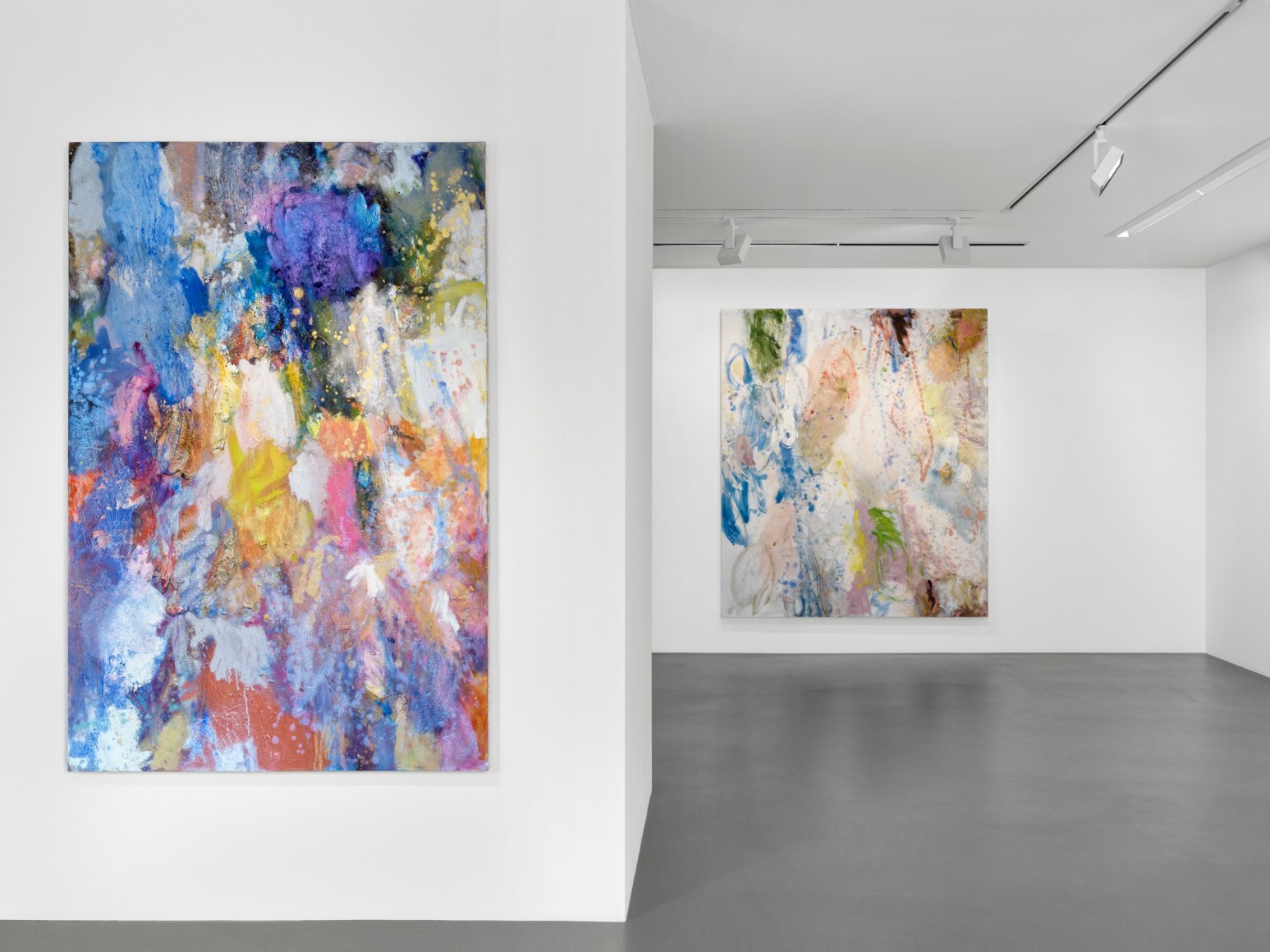 Main floor installation view of Caitlin Lonegan's show "Blue Window" in St. Moritz, Switzerland