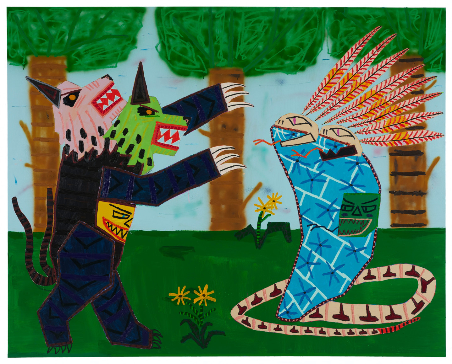 three headed animal and blue cobra