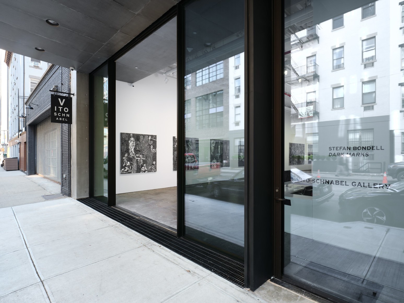 installation view in a gallery of Stefan Bondell paintings