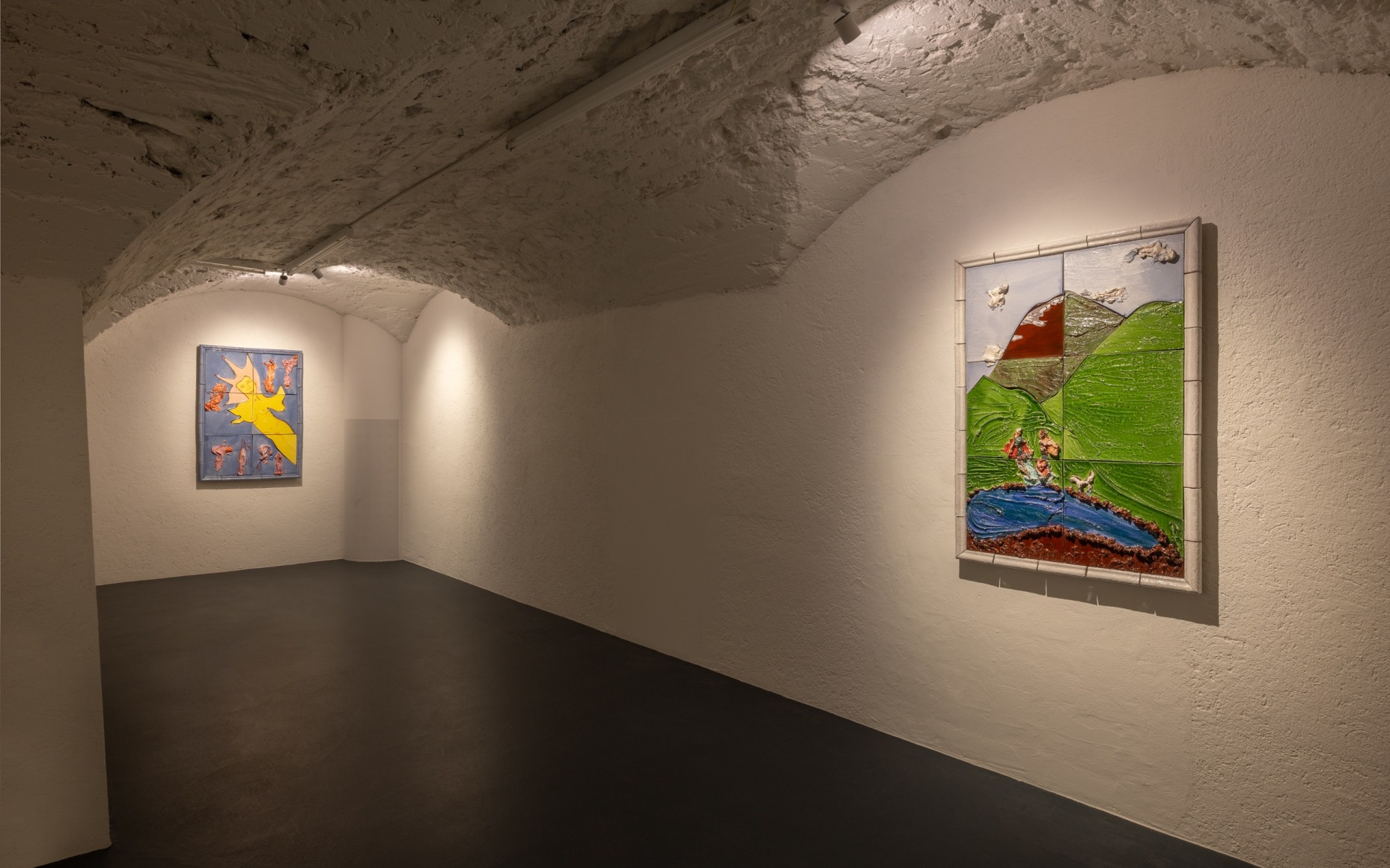 Installation view of Lola Montes and David McDermott: The Great Mountain Paintings 1988 & Landscapes from the Underworld, Vito Schnabel Gallery, St. Moritz, July 27, 2024 – September 15, 2024; Artworks © The artists; Photo by Andrea Rossetti; Courtesy the artists and Vito Schnabel Gallery