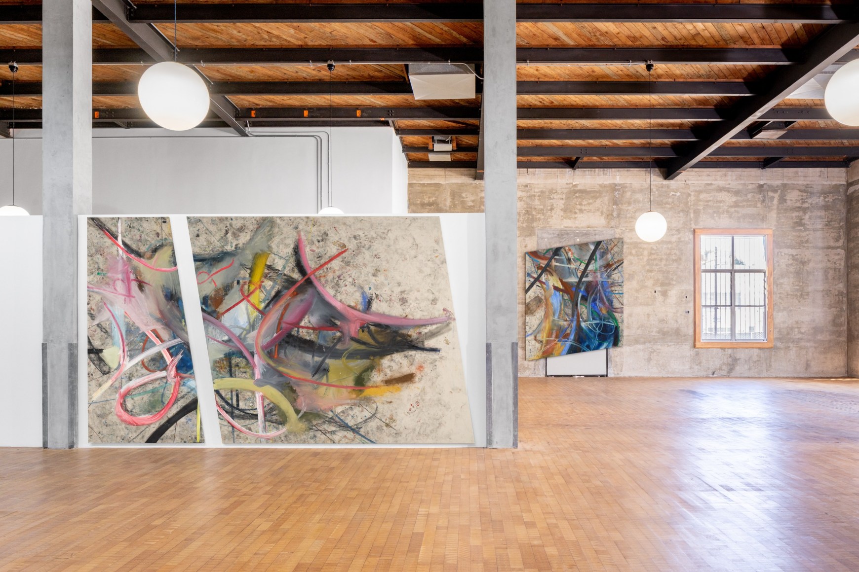 Installation view, Mariana Oushiro: The Postcard, Vito Schnabel Gallery, Old Santa Monica Post Office, CA, 2023; Artworks © Mariana Oushiro; Photo by Elon Schoenholz; Courtesy the artist and Vito Schnabel Gallery