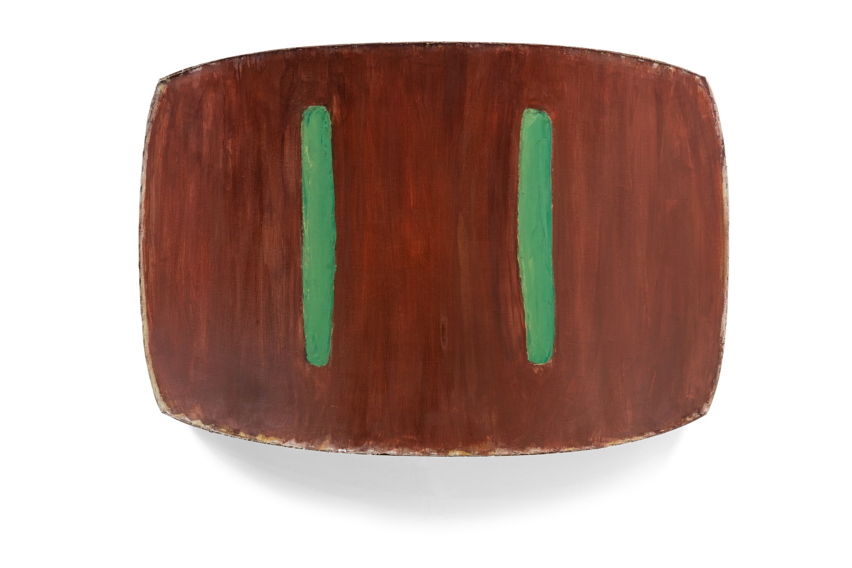 Brown painting with two green vertical marks