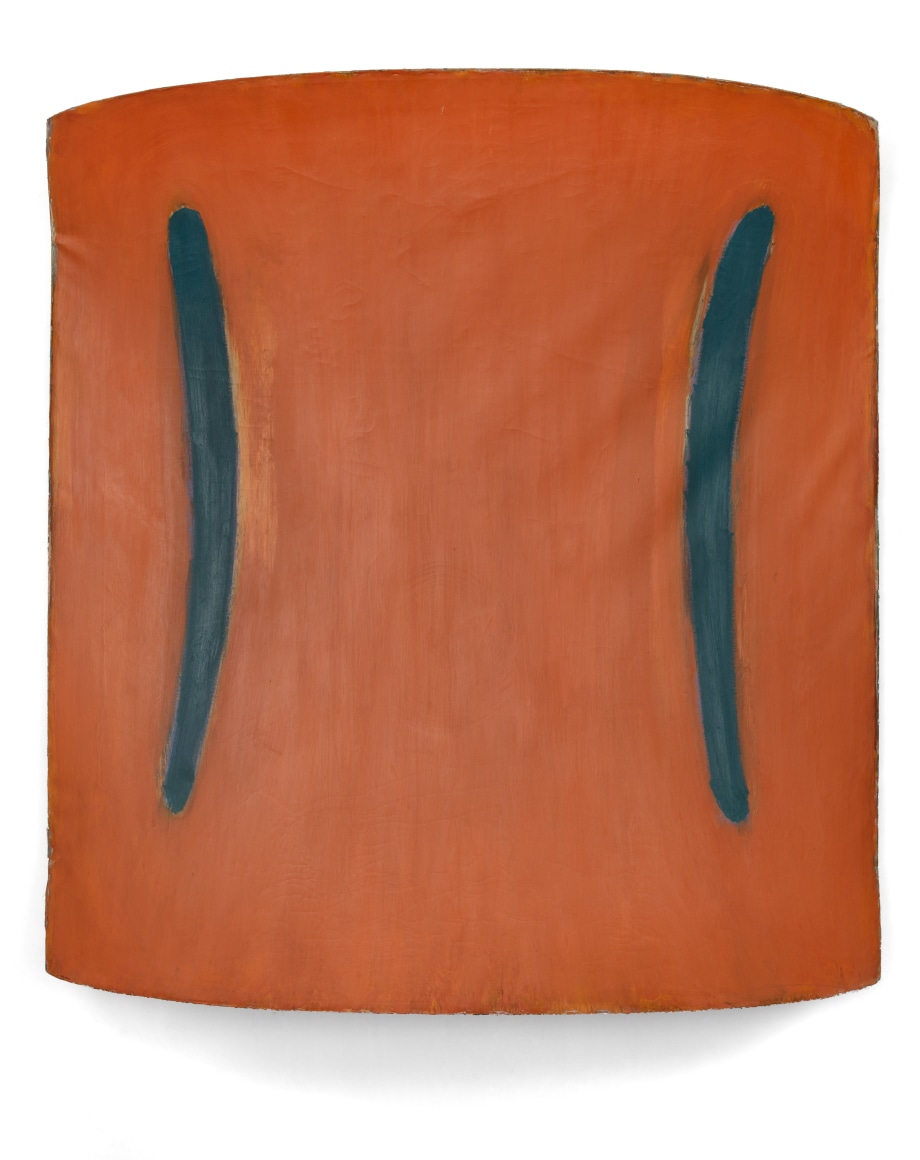 Orange painting with two blue vertical lines