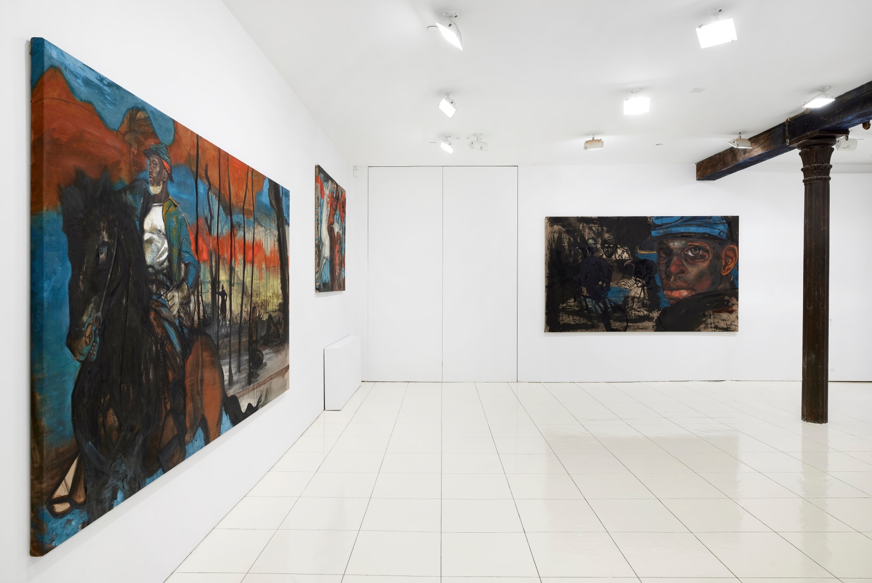 Installation view, Chaz Guest: Memories of Warriors, Vito Schnabel Gallery, New York, NY, 2022; Artworks © Chaz Guest; Photo by Argenis Apolinario; Courtesy the artist and Vito Schnabel Gallery