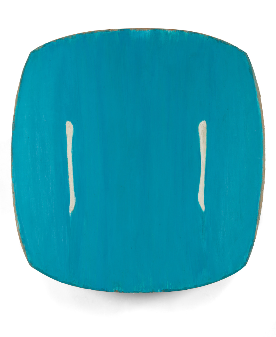 Blue painting with two white vertical lines