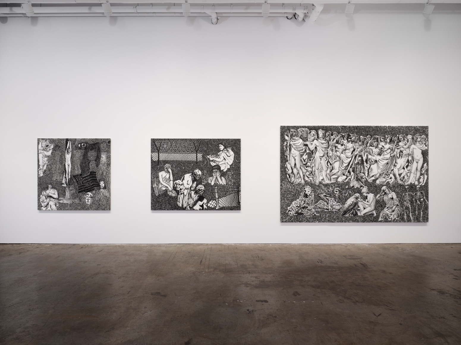 installation view in a gallery of Stefan Bondell paintings