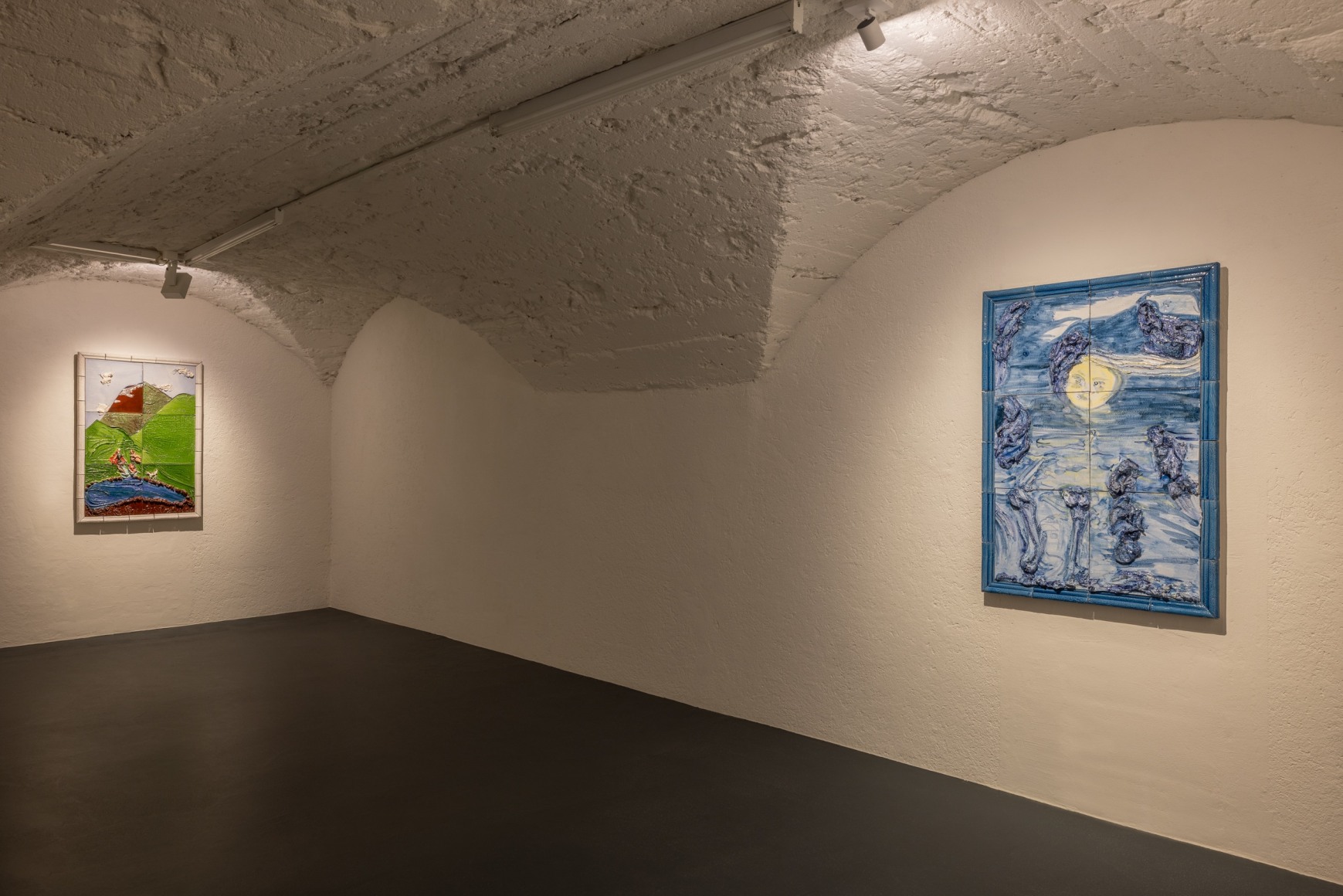 Installation view of Lola Montes and David McDermott: The Great Mountain Paintings 1988 & Landscapes from the Underworld, Vito Schnabel Gallery, St. Moritz, July 27, 2024 – September 15, 2024; Artworks © The artists; Photo by Andrea Rossetti; Courtesy the artists and Vito Schnabel Gallery