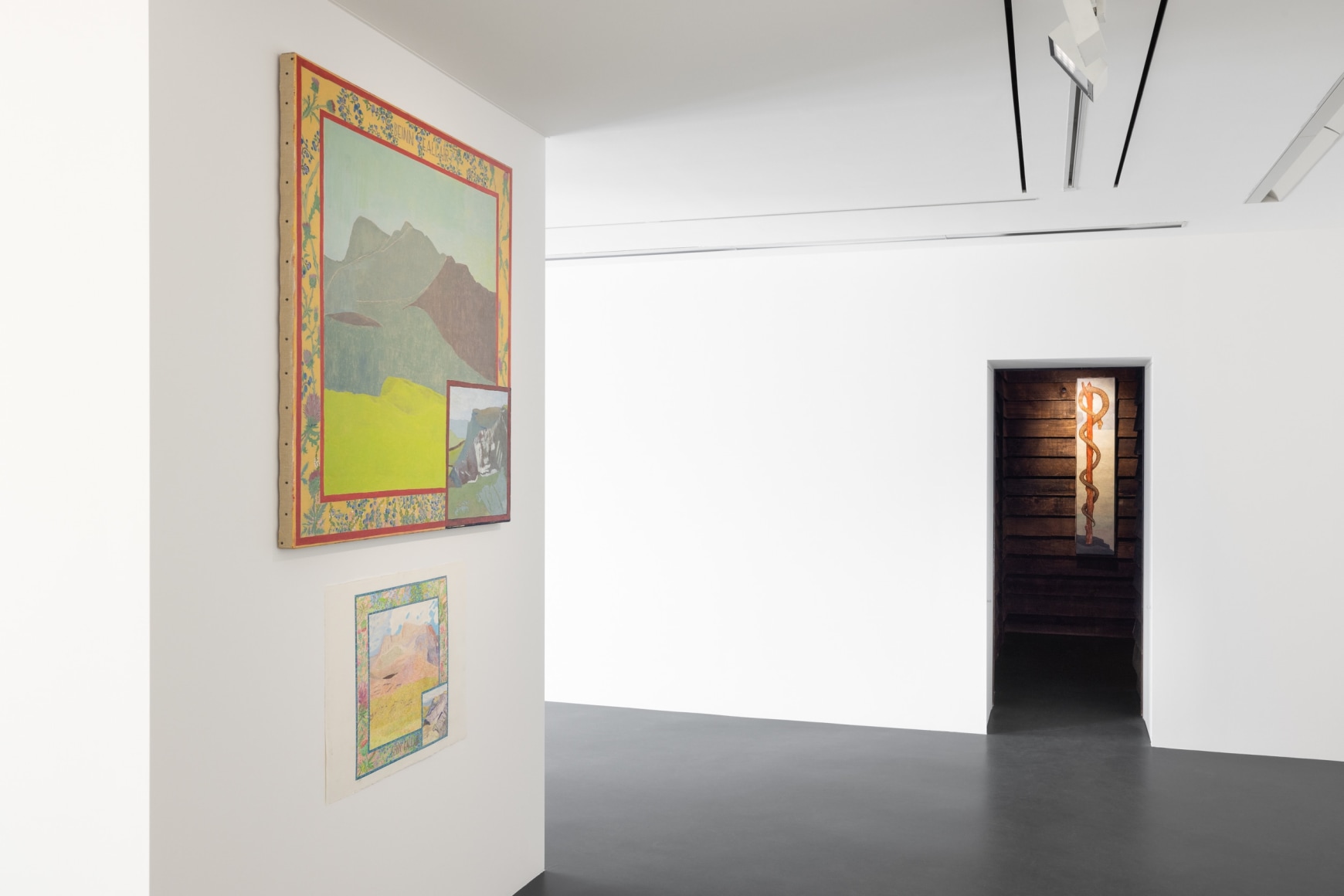 Installation view of Lola Montes and David McDermott: The Great Mountain Paintings 1988 & Landscapes from the Underworld, Vito Schnabel Gallery, St. Moritz, July 27, 2024 – September 15, 2024; Artworks © The artists; Photo by Andrea Rossetti; Courtesy the artists and Vito Schnabel Gallery