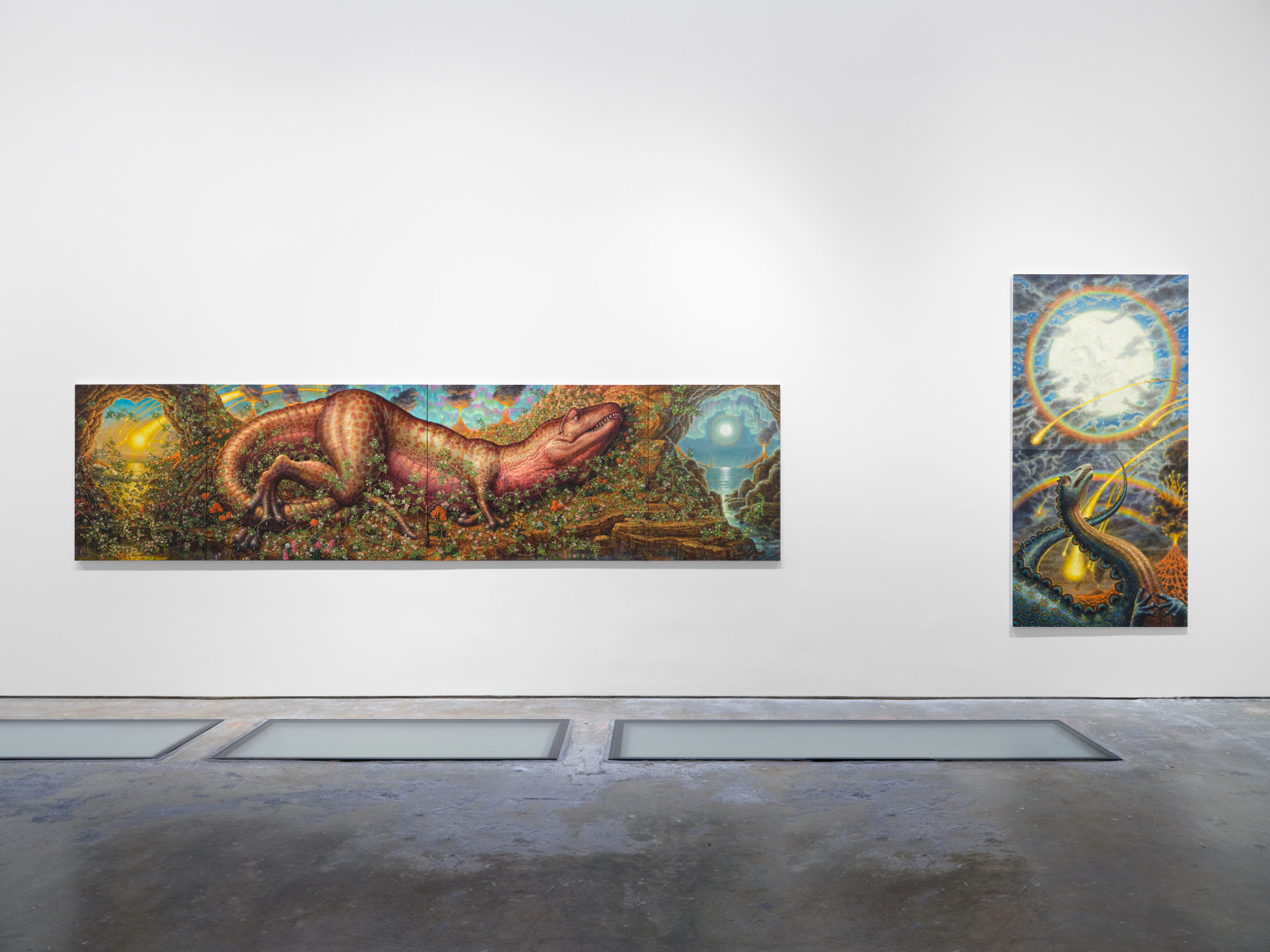Installation view, Thomas Woodruff: The Dinosaur Variations , Vito Schnabel Gallery, New York, NY, 2024; Artworks &copy; Thomas Woodruff; Photo by Argenis Apolinario; Courtesy the artist and Vito Schnabel Gallery