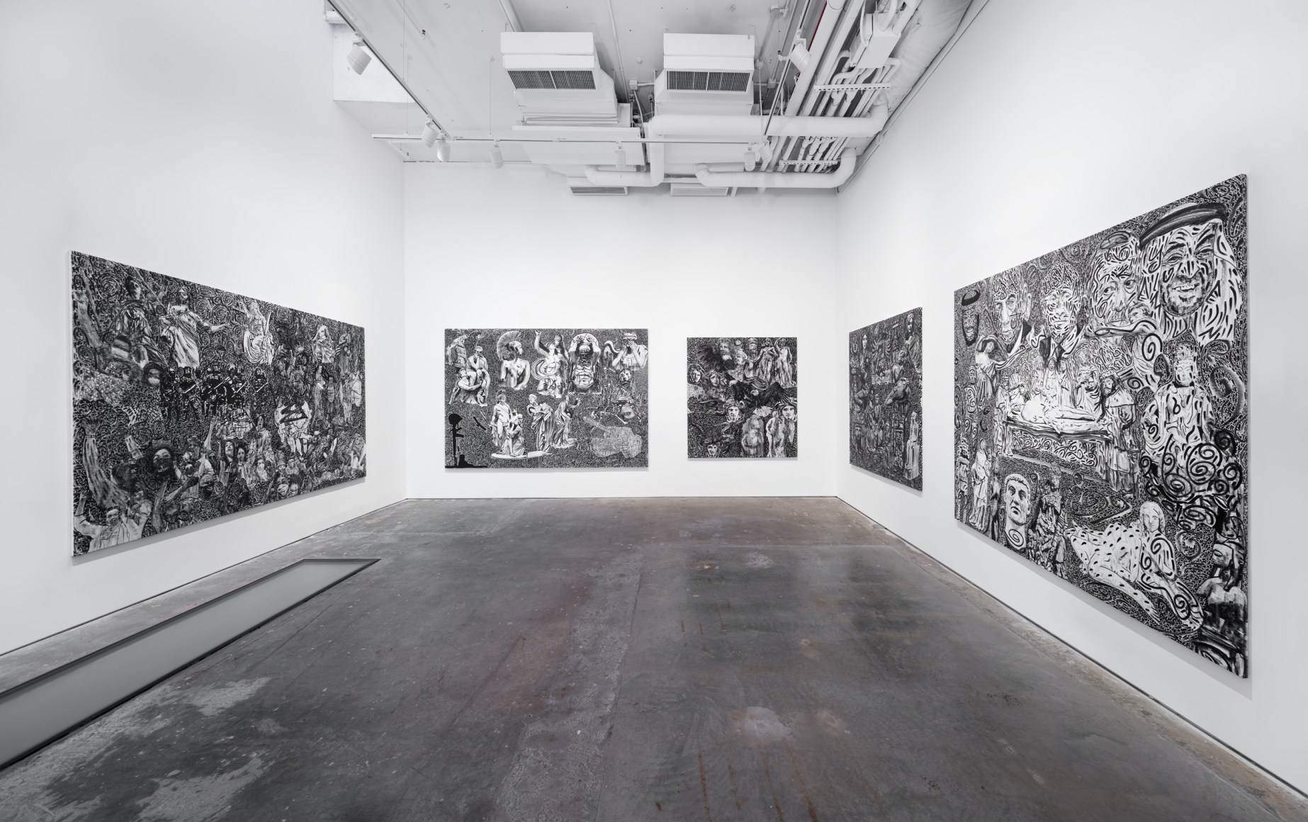 installation view in a gallery of Stefan Bondell paintings