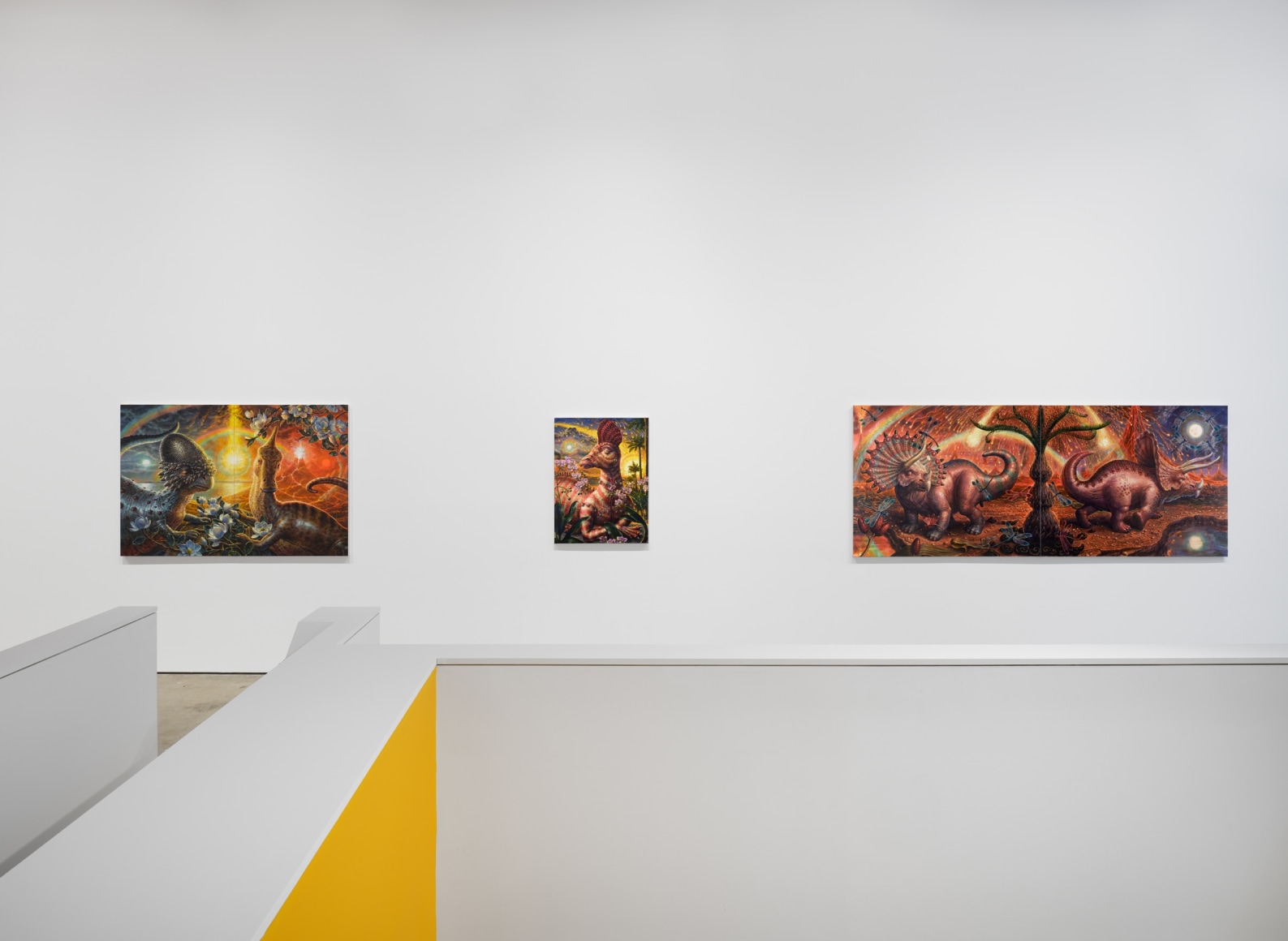 Installation view, Thomas Woodruff: The Dinosaur Variations , Vito Schnabel Gallery, New York, NY, 2024; Artworks &copy; Thomas Woodruff; Photo by Argenis Apolinario; Courtesy the artist and Vito Schnabel Gallery