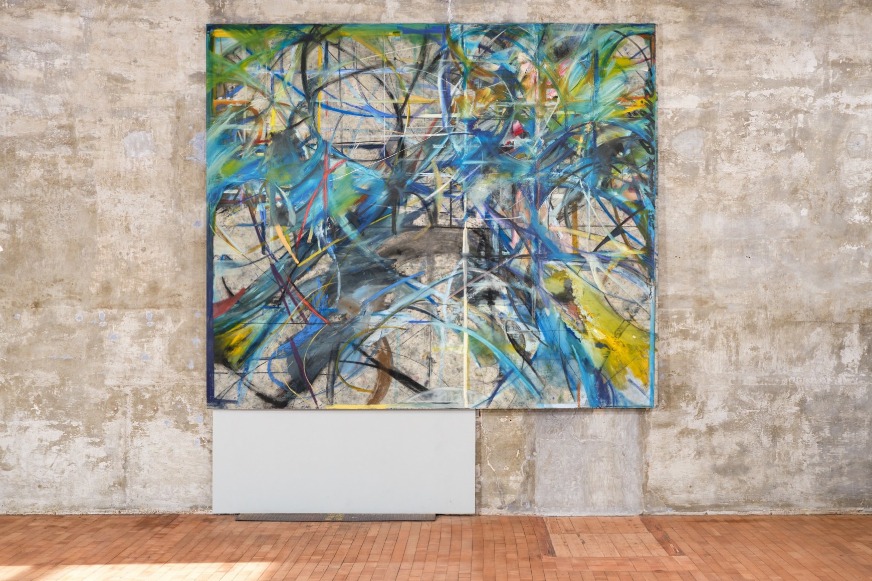 Installation view of Mariana Oushiro Paintings in a post office