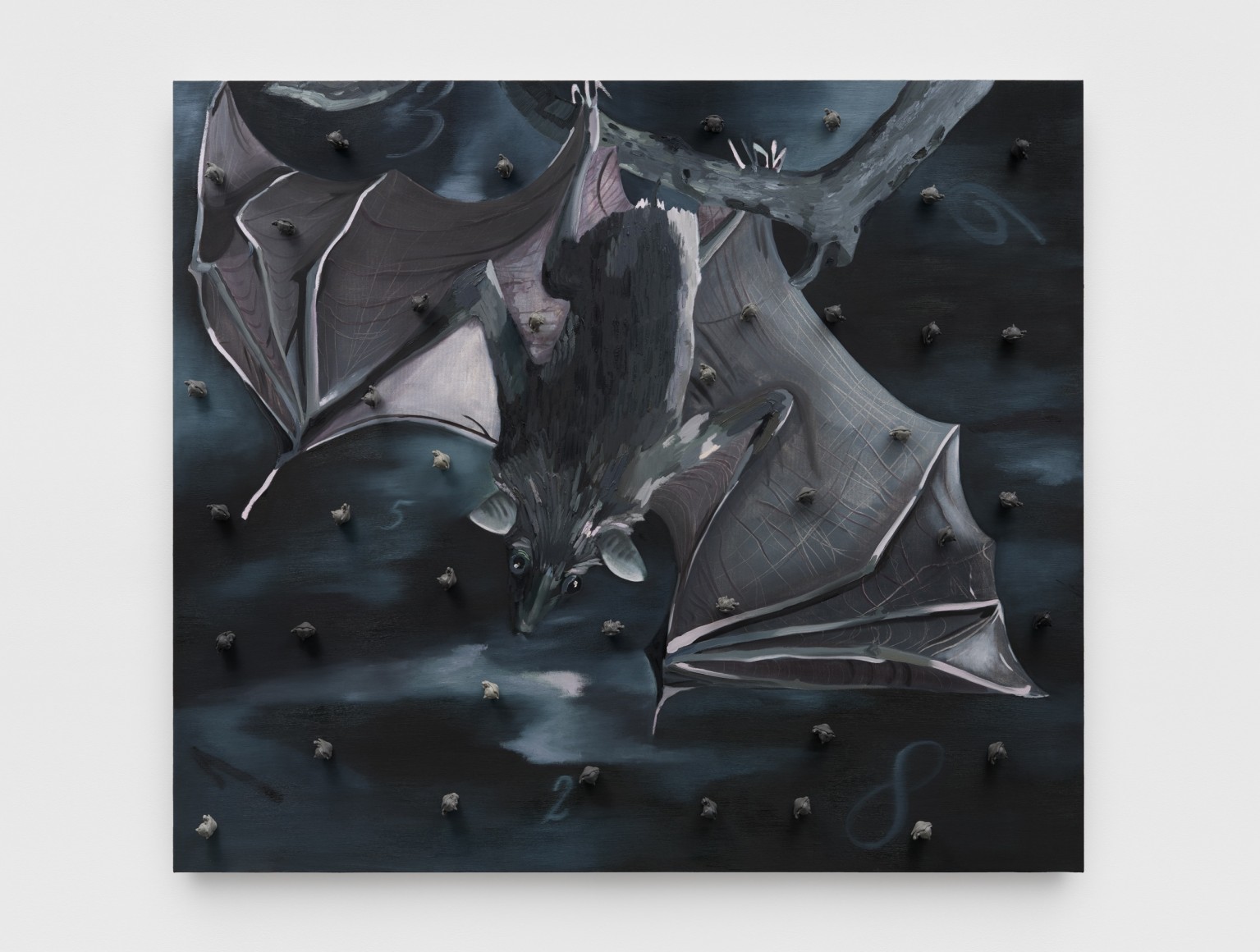 Jessica Westhafer, V is for Vampire Bat, 2023, oil paint and polyurethane cast Counts on canvas wrapped panel, 80 x 92 inches (203.2 x 233.7 cm) © Jessica Westhafer; Photo by Shark Senesac; Courtesy the artist and Vito Schnabel Gallery