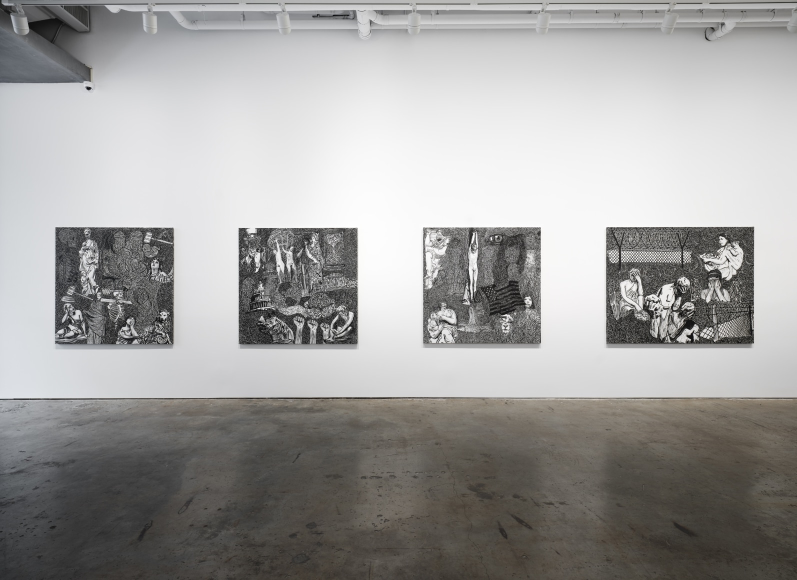 installation view in a gallery of Stefan Bondell paintings
