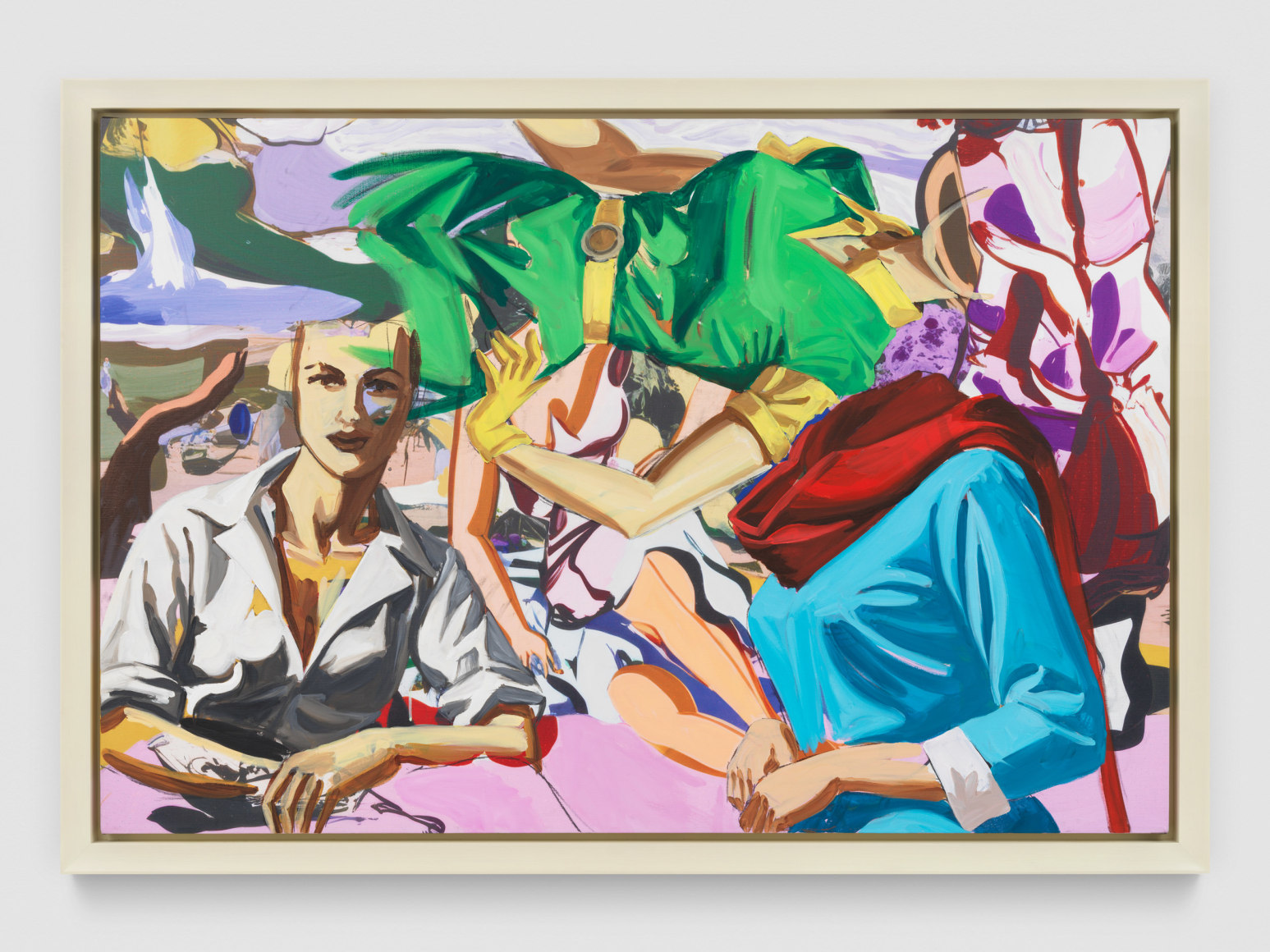 David Salle  Space Suit, 2025  Oil, acrylic, flashe and charcoal on archival UV print on linen  40 x 60 inches (101.6 x 152.4 cm)  © David Salle / Artists Rights Society (ARS), New York; Photo by John Berens; Courtesy of the artist, Gladstone Gallery and Vito Schnabel Gallery
