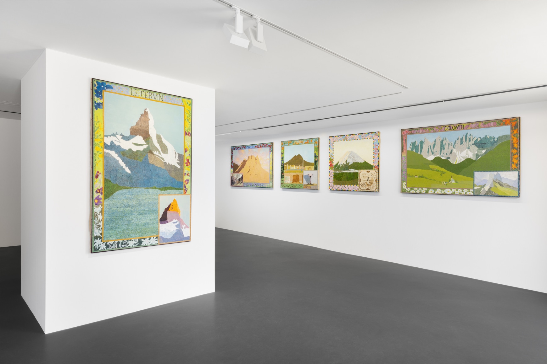 Installation view of Lola Montes and David McDermott: The Great Mountain Paintings 1988 & Landscapes from the Underworld, Vito Schnabel Gallery, St. Moritz, July 27, 2024 – September 15, 2024; Artworks © The artists; Photo by Andrea Rossetti; Courtesy the artists and Vito Schnabel Gallery