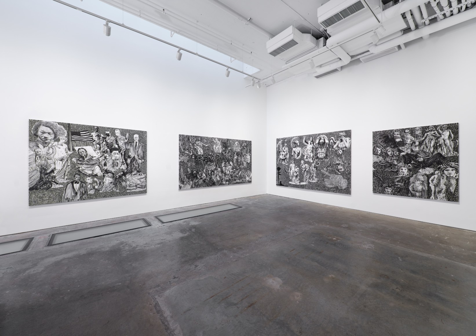 installation view in a gallery of Stefan Bondell paintings
