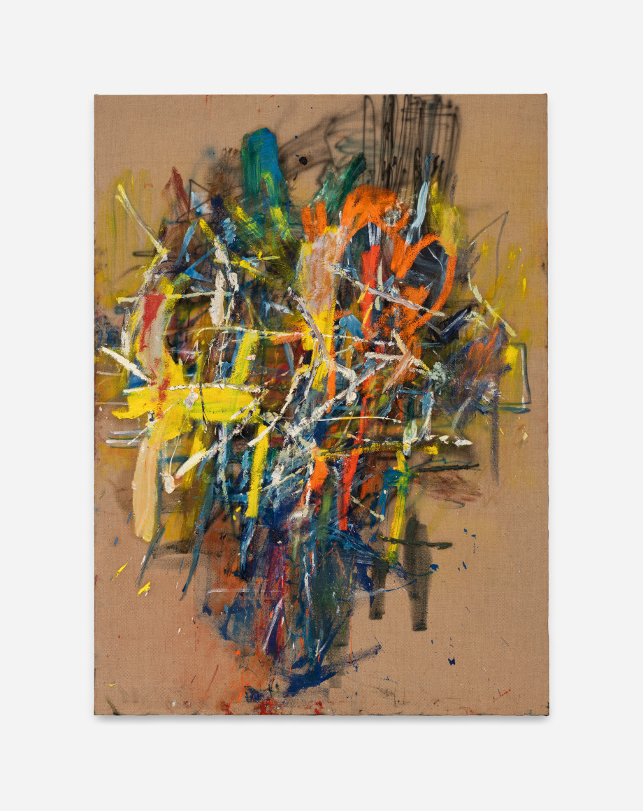 An abstract painting on jute by Spencer Lewis