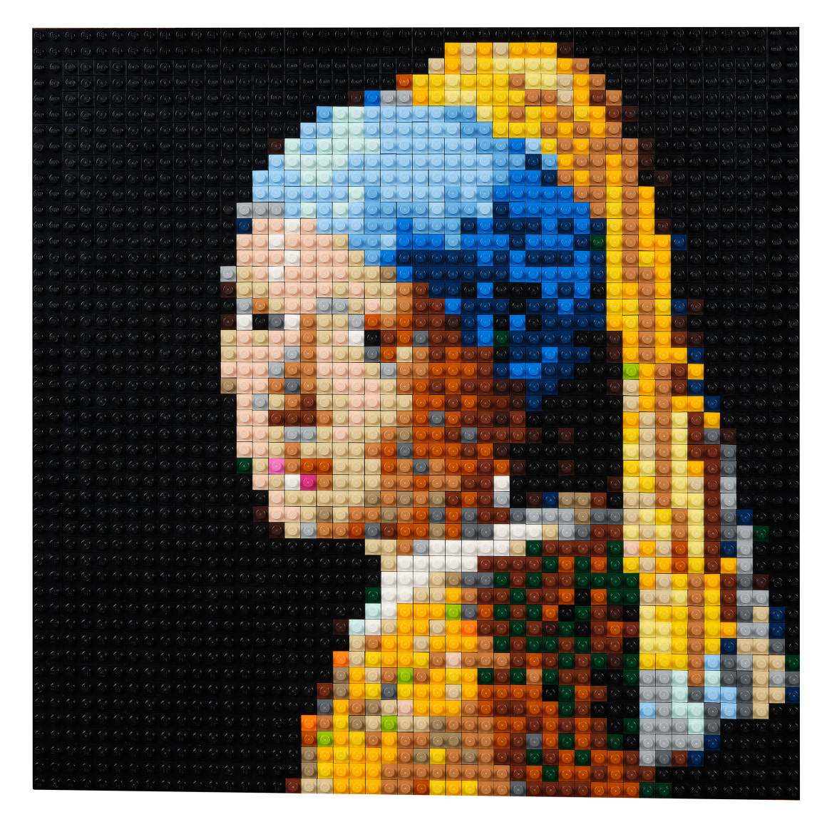 Ai Weiwei  Girl with Pearl, 2022  Toy bricks mounted on aluminum  15 x 15 inches (38 x 38 cm)  © Ai Weiwei; Photo by Argenis Apolinario; Courtesy the artist and Vito Schnabel Gallery