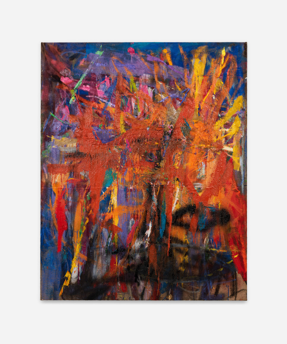 An abstract painting on jute by Spencer Lewis