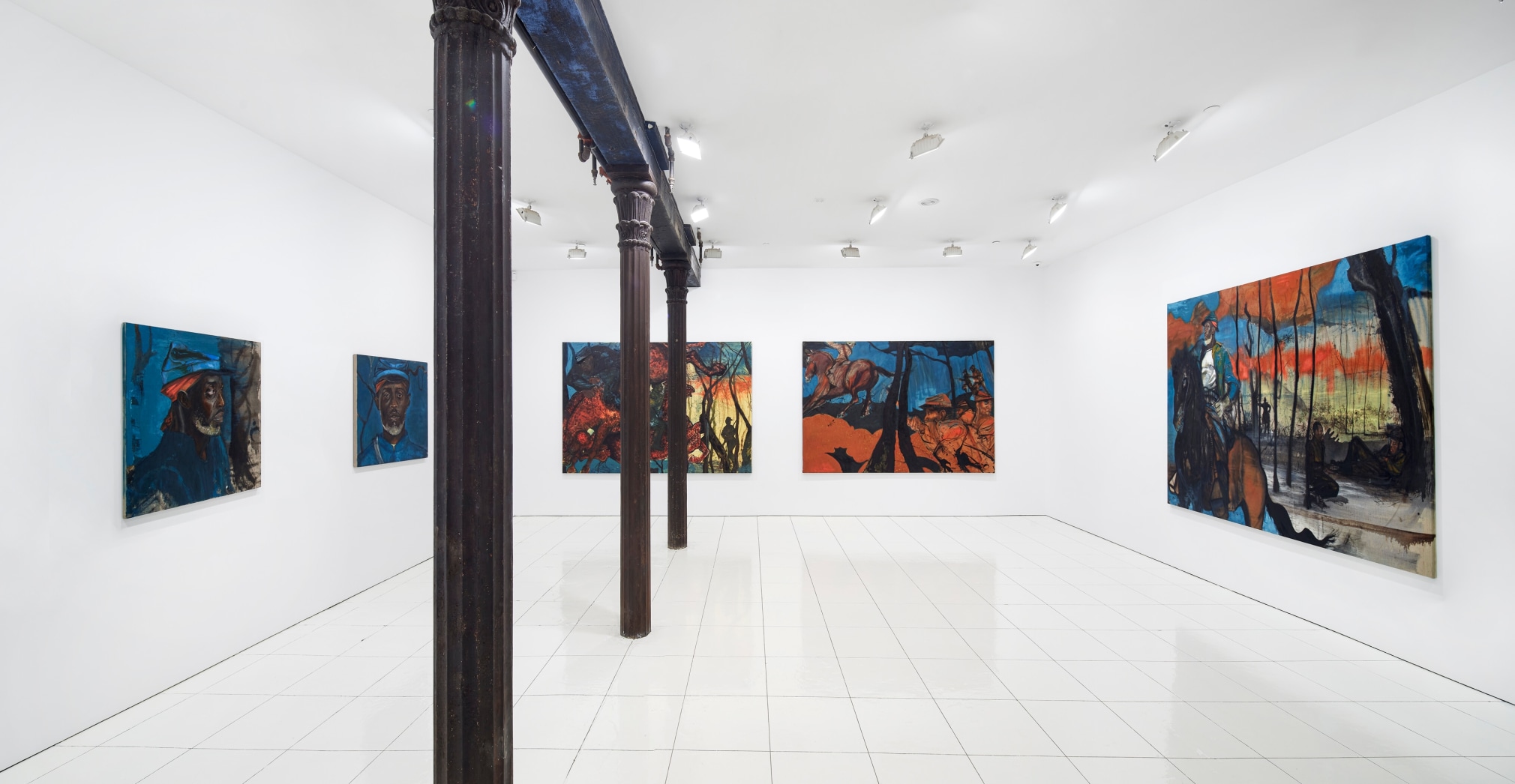 Installation view, Chaz Guest: Memories of Warriors, Vito Schnabel Gallery, New York, NY, 2022; Artworks © Chaz Guest; Photo by Argenis Apolinario; Courtesy the artist and Vito Schnabel Gallery