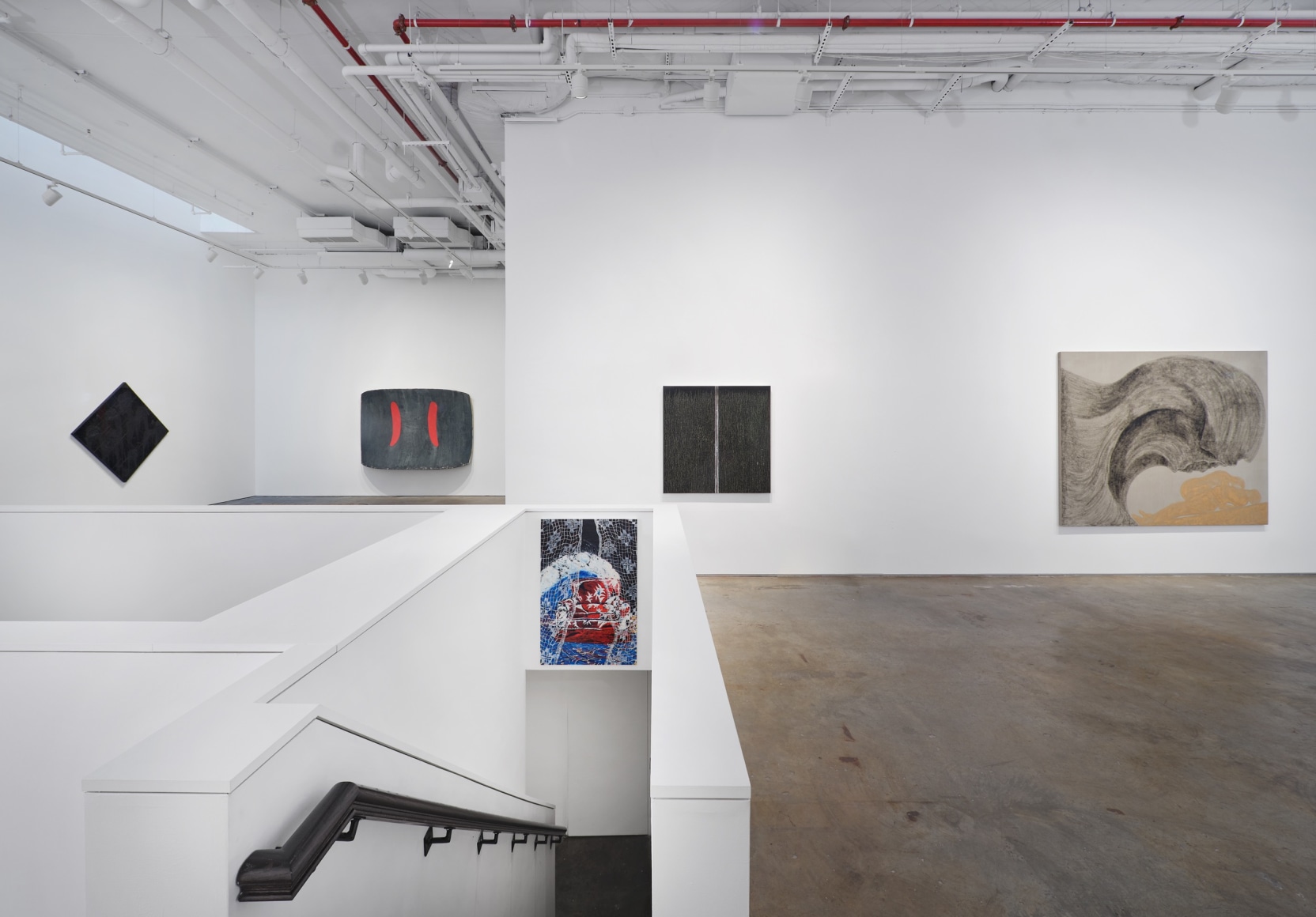 Installation view, These Days, Vito Schnabel Gallery, New York, NY, 2023; Artworks © Rashid Johnson © Ron Gorchov / Artists Rights Society (ARS), New York © Angel Otero © Pat Steir © Francesco Clemente; Photo by Argenis Apolinario; Courtesy the artists and Vito Schnabel Gallery