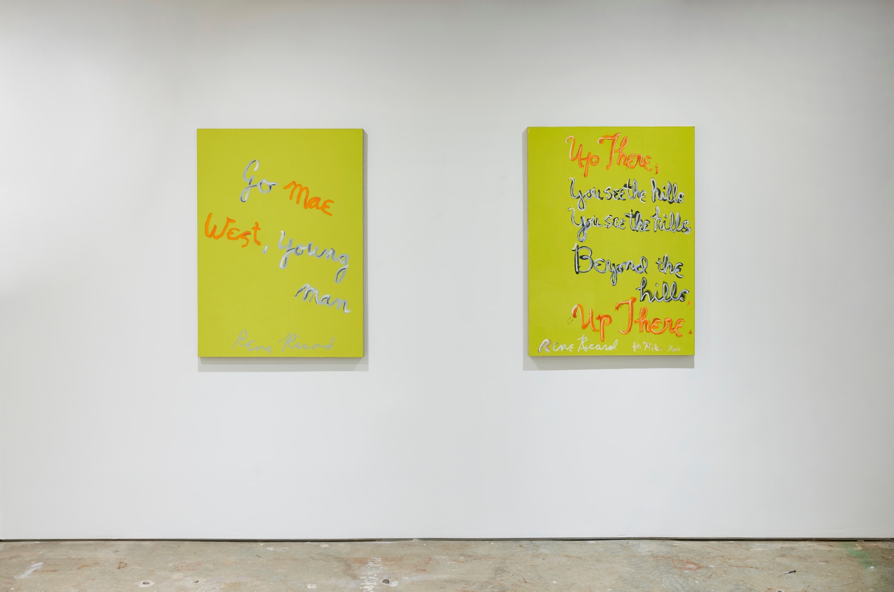 Installation view, Rene Ricard:&nbsp;Growing Up in America, Vito Schnabel&nbsp;Gallery, New York, NY, 2021; Artworks &copy; Estate of Rene Ricard; Photo by Argenis Apolinario; Courtesy the estate of Rene Ricard and Vito Schnabel Gallery