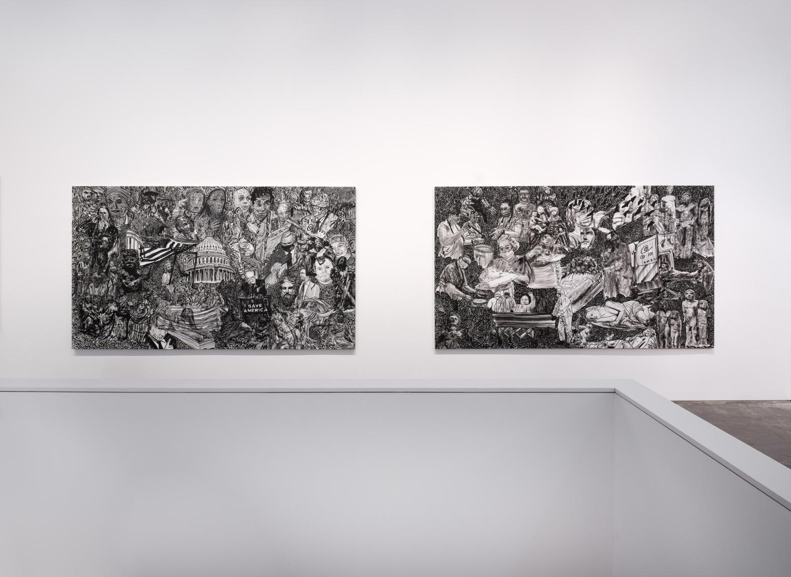 installation view in a gallery of Stefan Bondell paintings