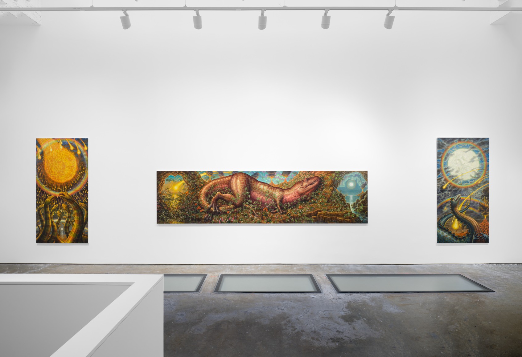 Installation view, Thomas Woodruff: The Dinosaur Variations , Vito Schnabel Gallery, New York, NY, 2024; Artworks &copy; Thomas Woodruff; Photo by Argenis Apolinario; Courtesy the artist and Vito Schnabel Gallery