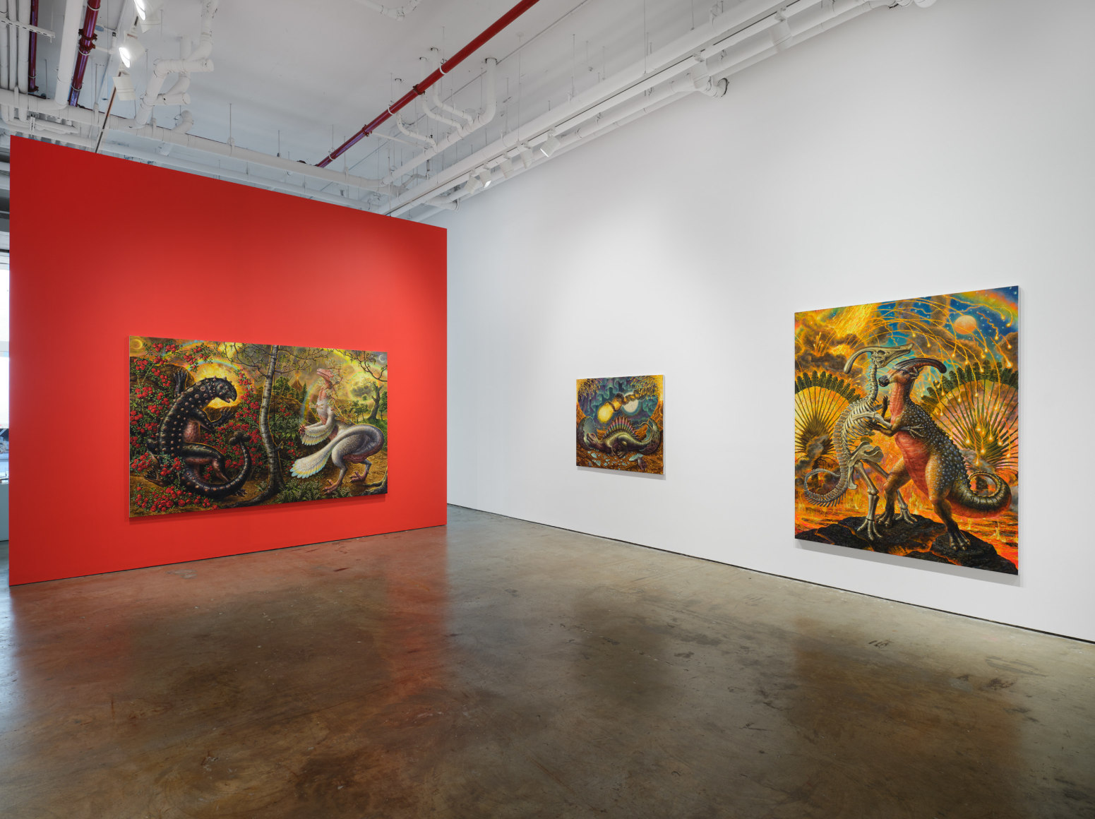 Installation view, Thomas Woodruff: The Dinosaur Variations, Vito Schnabel Gallery, New York, NY, 2024; Artworks &copy;Thomas Woodruff; Photo by Argenis Apolinario; Courtesy the artist and Vito Schnabel Gallery