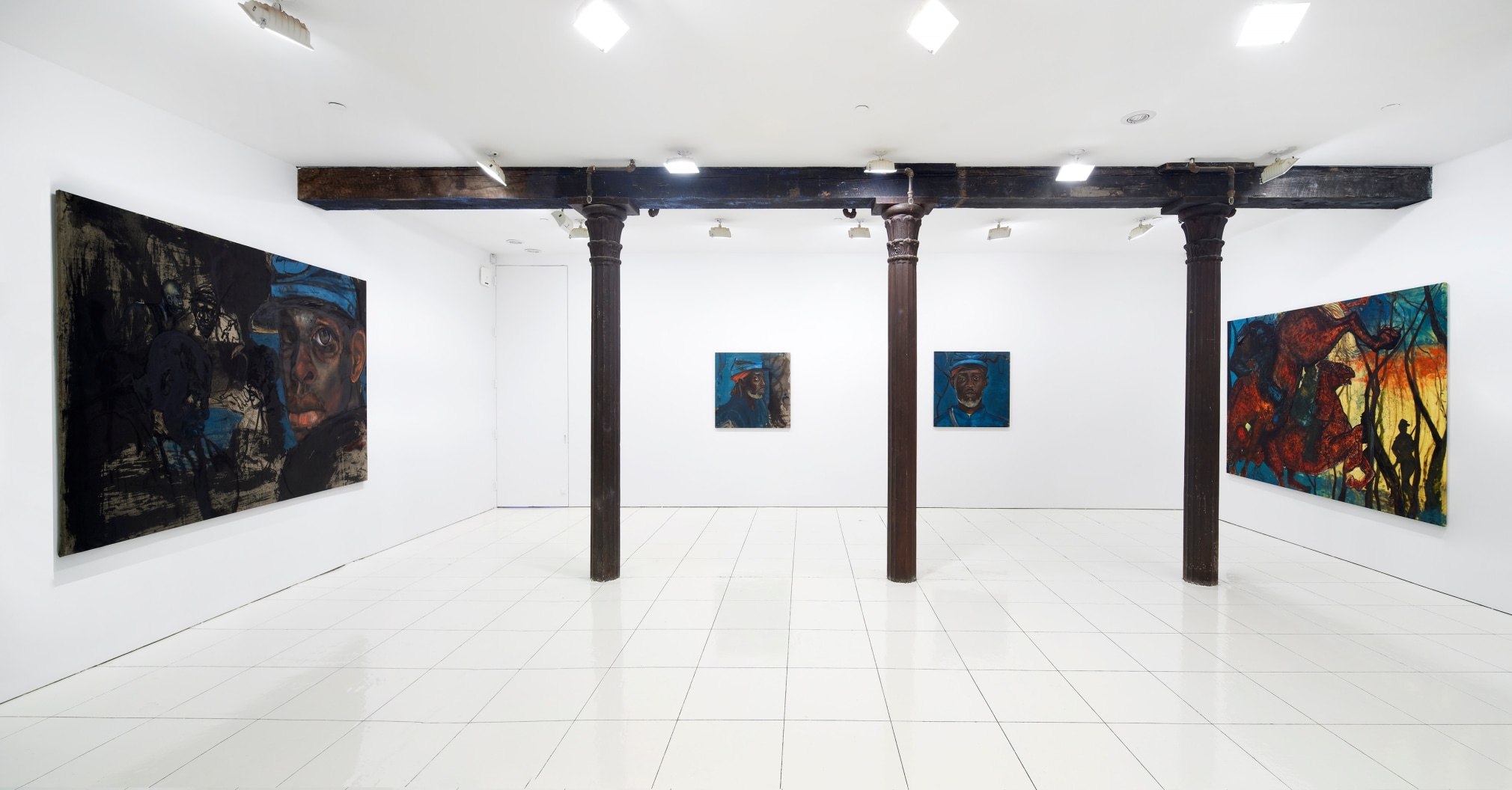 Installation view, Chaz Guest: Memories of Warriors, Vito Schnabel Gallery, New York, NY, 2022; Artworks © Chaz Guest; Photo by Argenis Apolinario; Courtesy the artist and Vito Schnabel Gallery