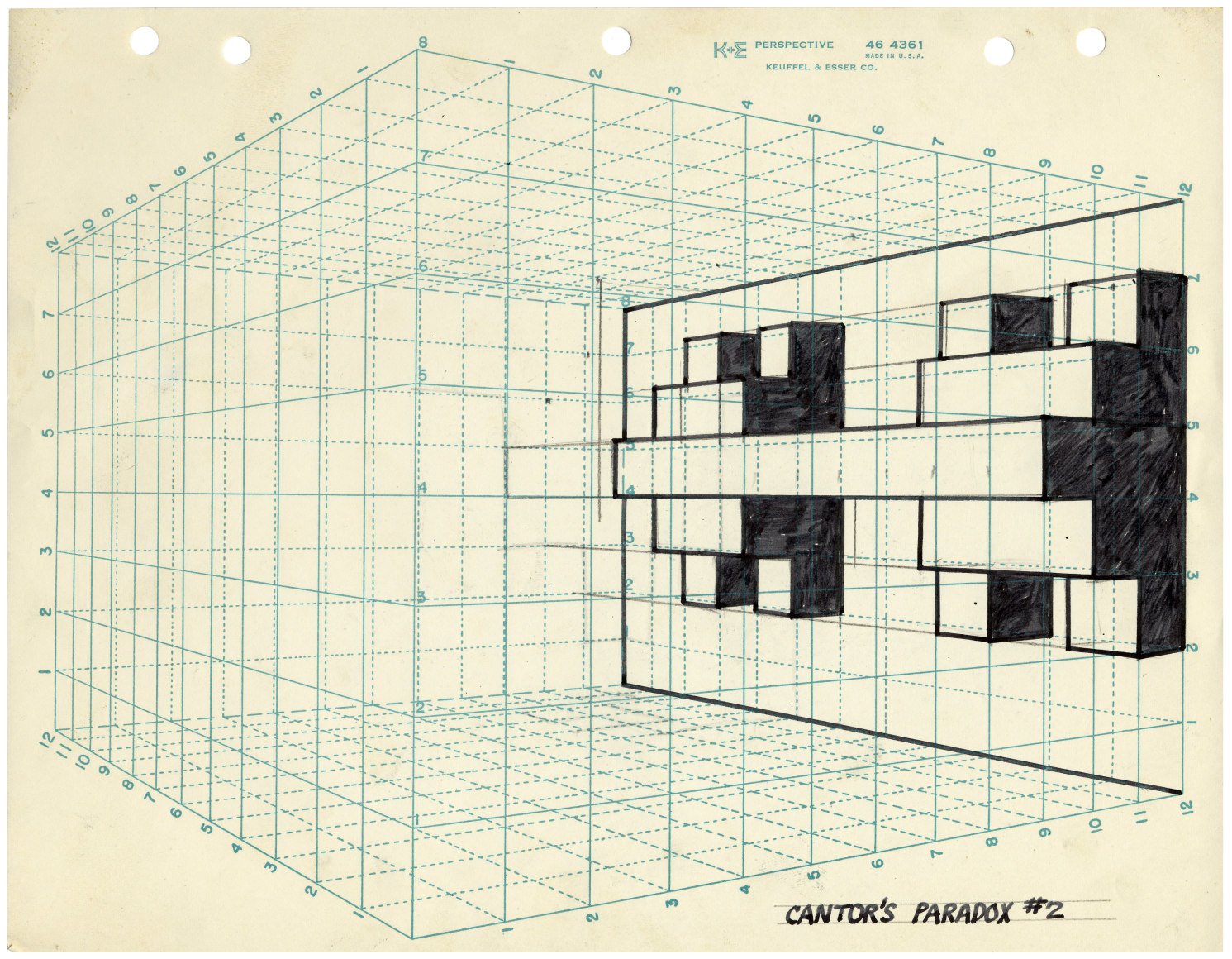 Mel Bochner, Cantor's Paradox #2, 1966. Ink and pencil on graph paper, 8 1/2 x 11 inches.